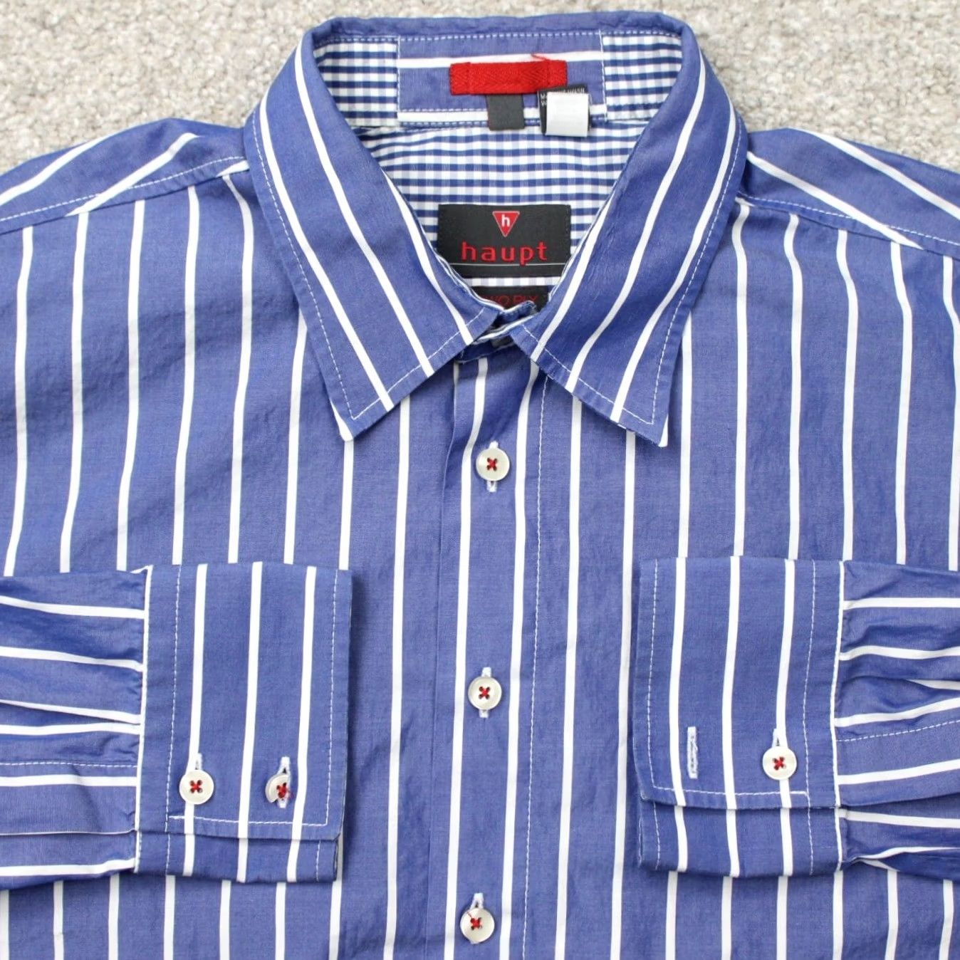 Vintage Haupt Dress Shirt Mens Large 16 1/2 41/42 Blue/White Striped Long Sleeve Button Up Shirt Size US XL / EU 56 / 4 - 2 Thumbnail