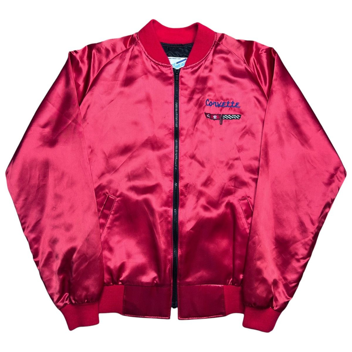 Chevrolet × Vintage 80s Chevrolet Corvette Embroidered Red Satin Bomber Jacket Size US L / EU 52-54 / 3 - 1 Thumbnail