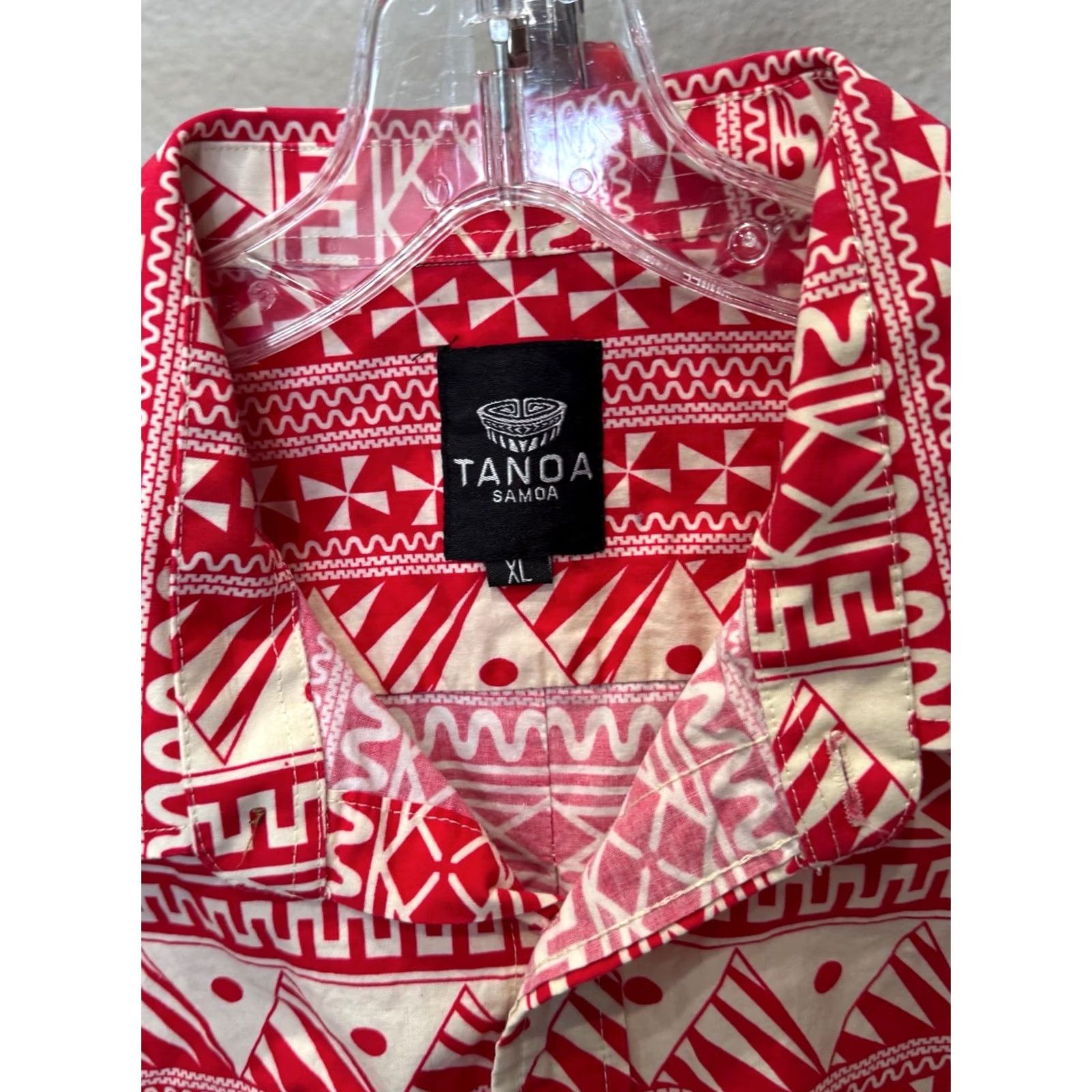 Vintage Tanaoa Samoa Bold Red Tribal BUTTON UP SHIRT XL Size US XL / EU 56 / 4 - 7 Thumbnail