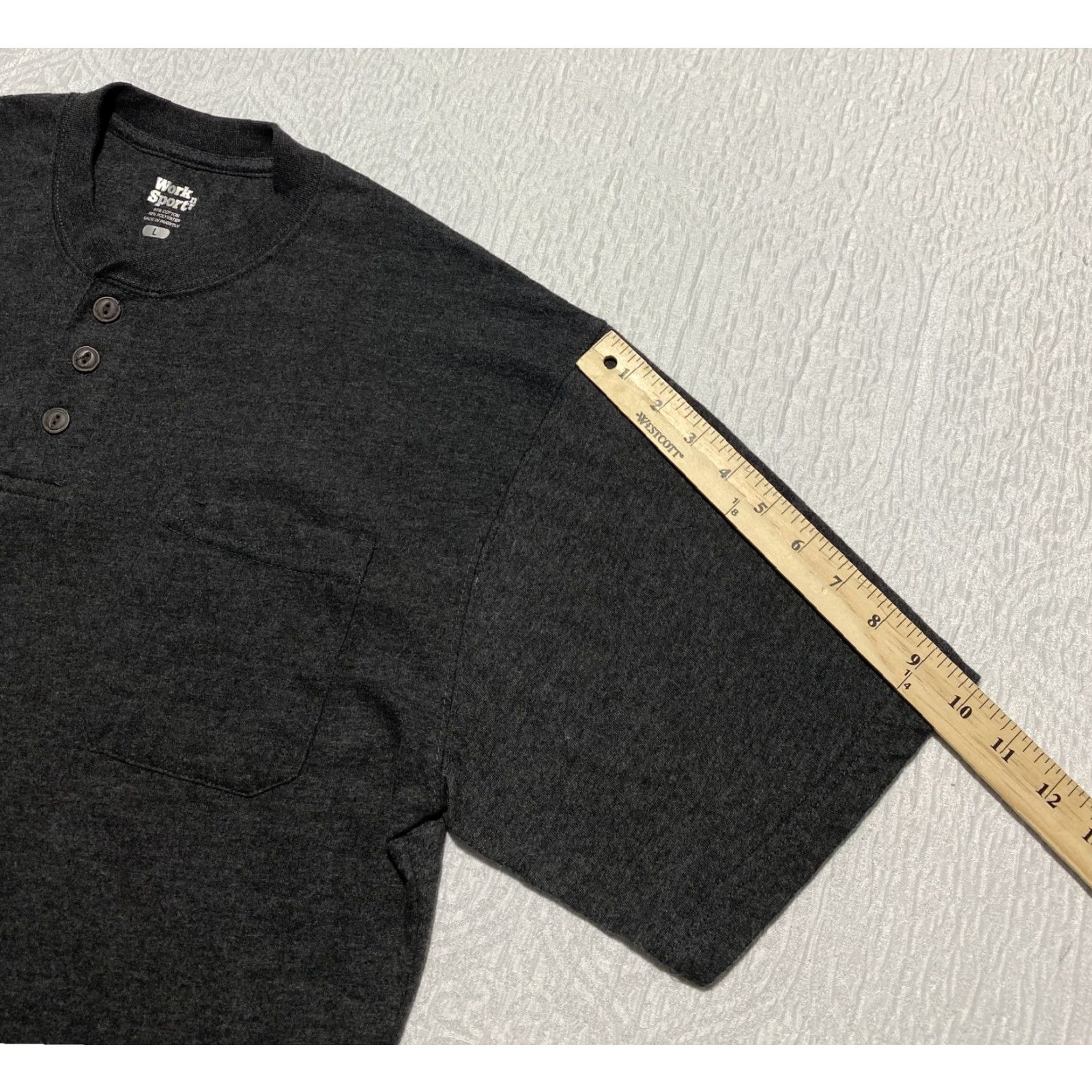 Vintage Work n Sport Shirt Mens Large Gray Henley Short Sleeve Pocket Soft Cotton Blend Size US L / EU 52-54 / 3 - 8 Thumbnail