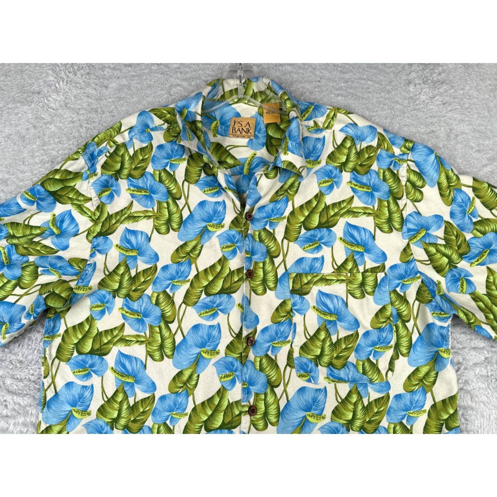 Tommy Bahama Jos A. Bank Shirt Men Medium Blue Green Leaf Floral 100% Silk Hawaiian Beach Size US M / EU 48-50 / 2 - 4 Thumbnail