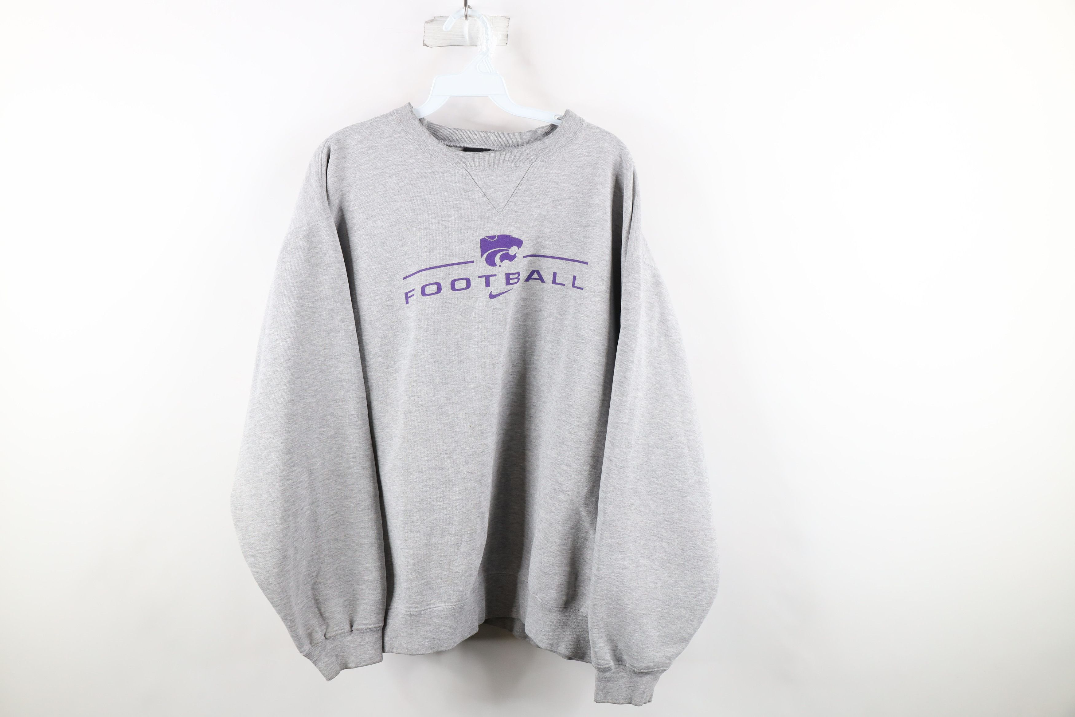 image of Nike Mini Swoosh Kansas State University Sweatshirt in Grey, Men's (Size XL)