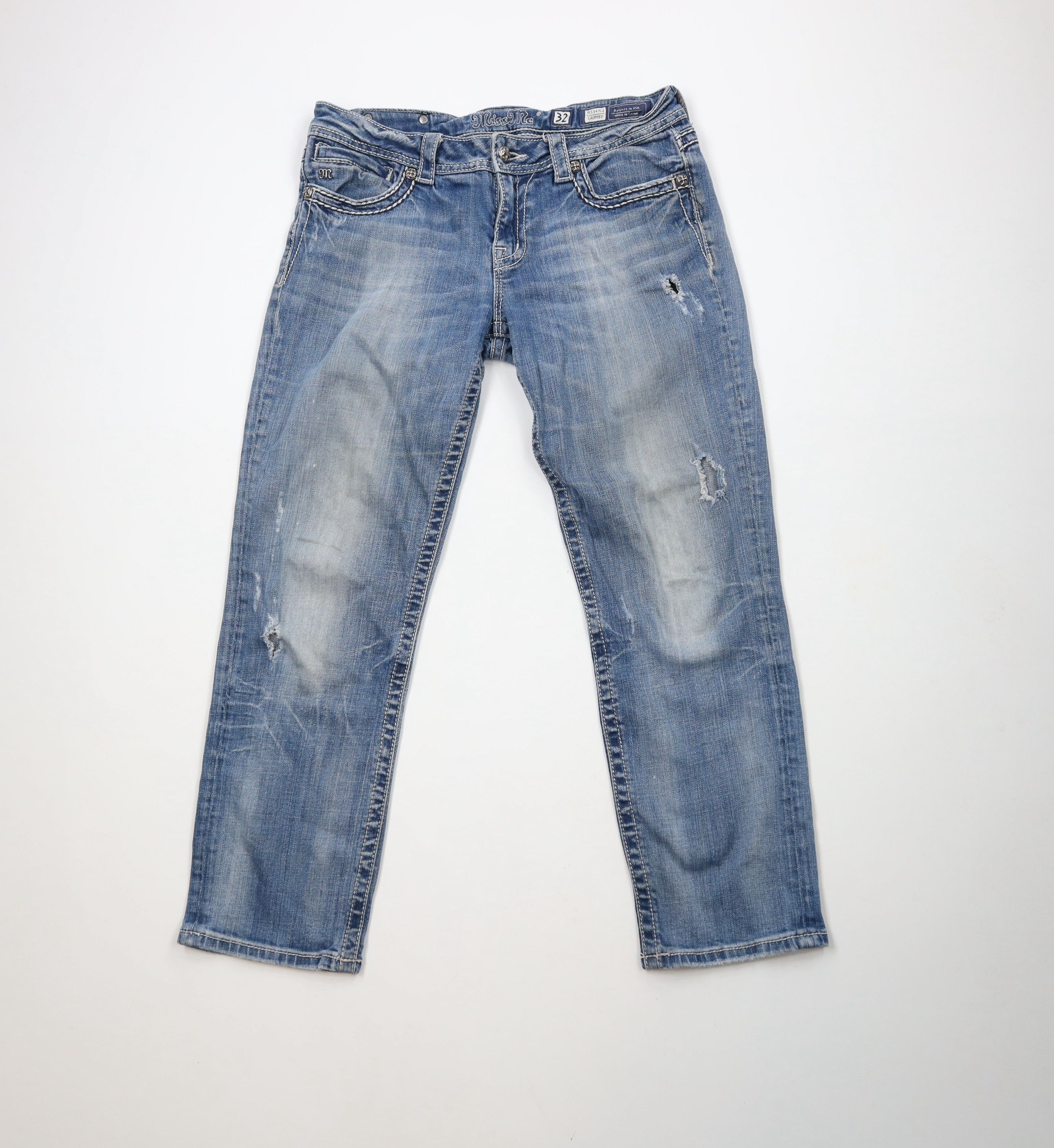 Miss Me × Vintage Miss Me Thick Stitch Fleur de Lis Cropped Stretch Jeans Size 32" / US 10 / IT 46 - 1 Thumbnail