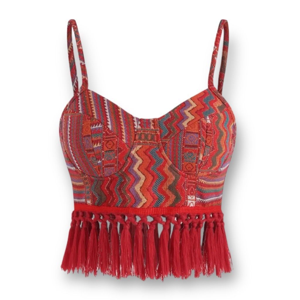 Cider Cider Boho Geometric Corset Fringe Crop Top Size Medium Size M / US 6-8 / IT 42-44 - 1 Thumbnail