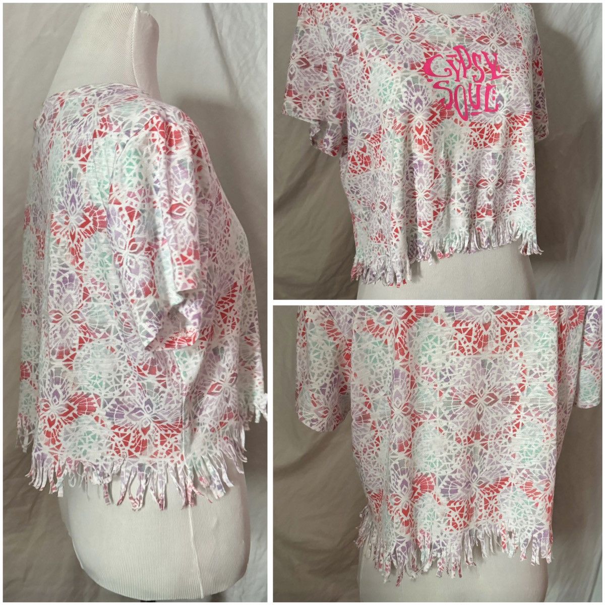 Aeropostale Gypsy Soul, Reworked, Kaleidoscope Print, Cropped Baby Tee Size S / US 4 / IT 40 - 5 Thumbnail