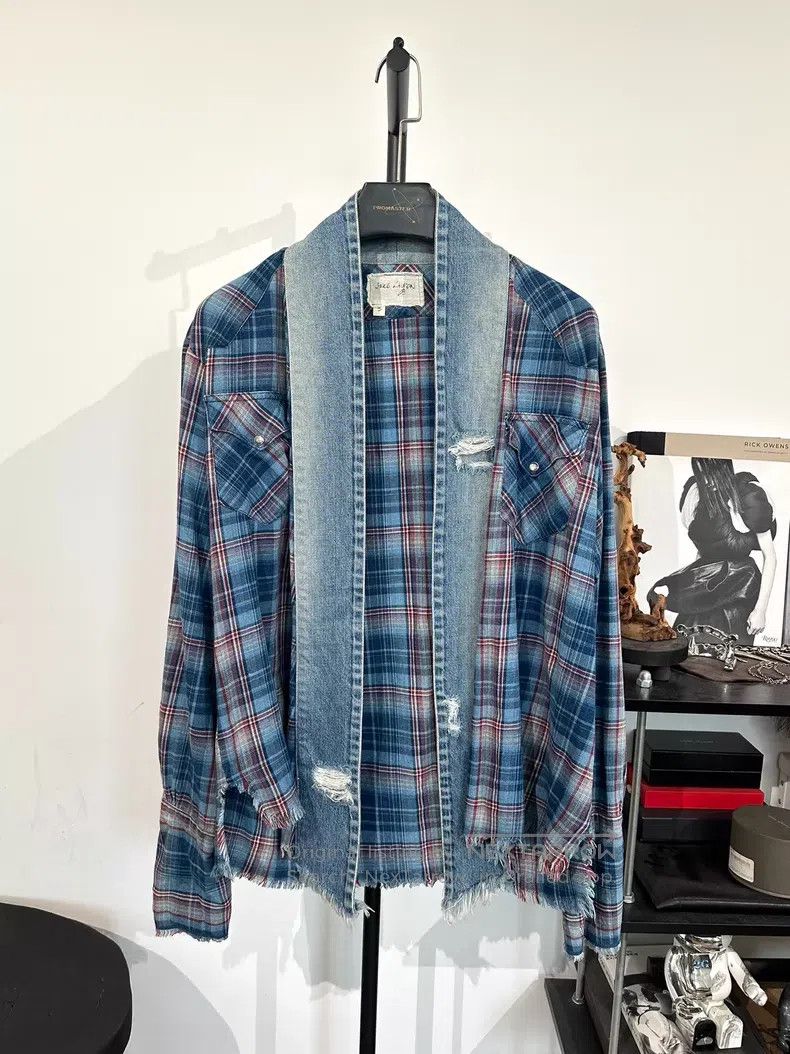 Greg Lauren Greg Lauren Cat-eye denim distressed patchwork robe-style Size US L / EU 52-54 / 3 - 1 Thumbnail