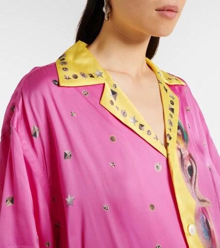 Acne Studios Printed Button Up Shirt in Fuschia Pink Size US M / EU 48-50 / 2 - 10 Thumbnail