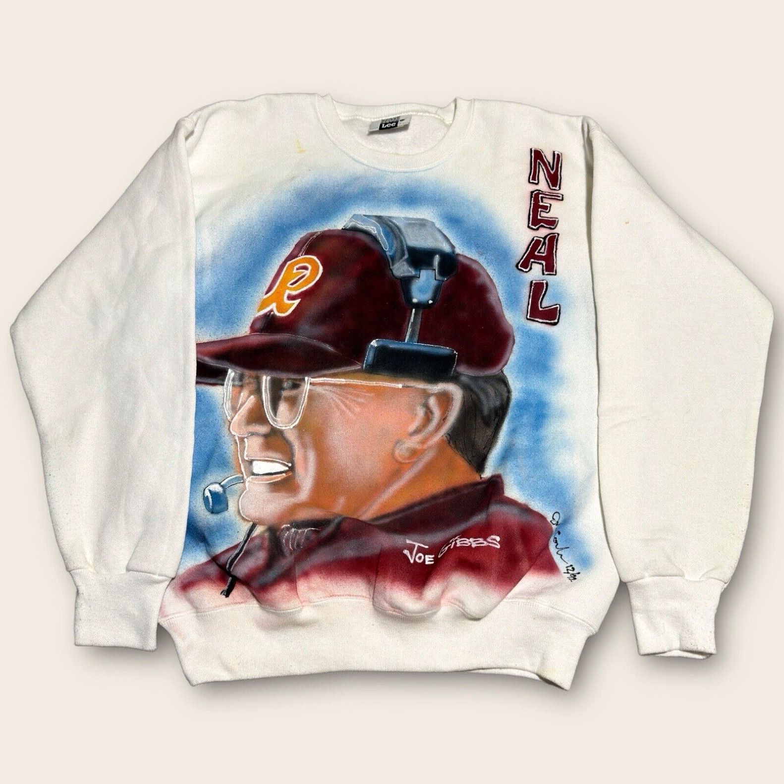 image of Jerzees Vintage Joe Gibbs Nascar Air Brushed Sweater Made In Usa Size L Lee Sweat 90's in White
