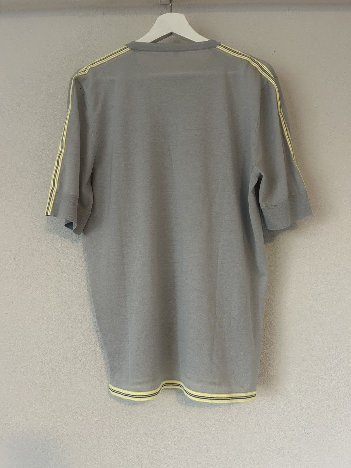 Hermes Hermès Gray Wool T-Shirt with Yellow Stripe Accents - Size L Size US L / EU 52-54 / 3 - 6 Thumbnail
