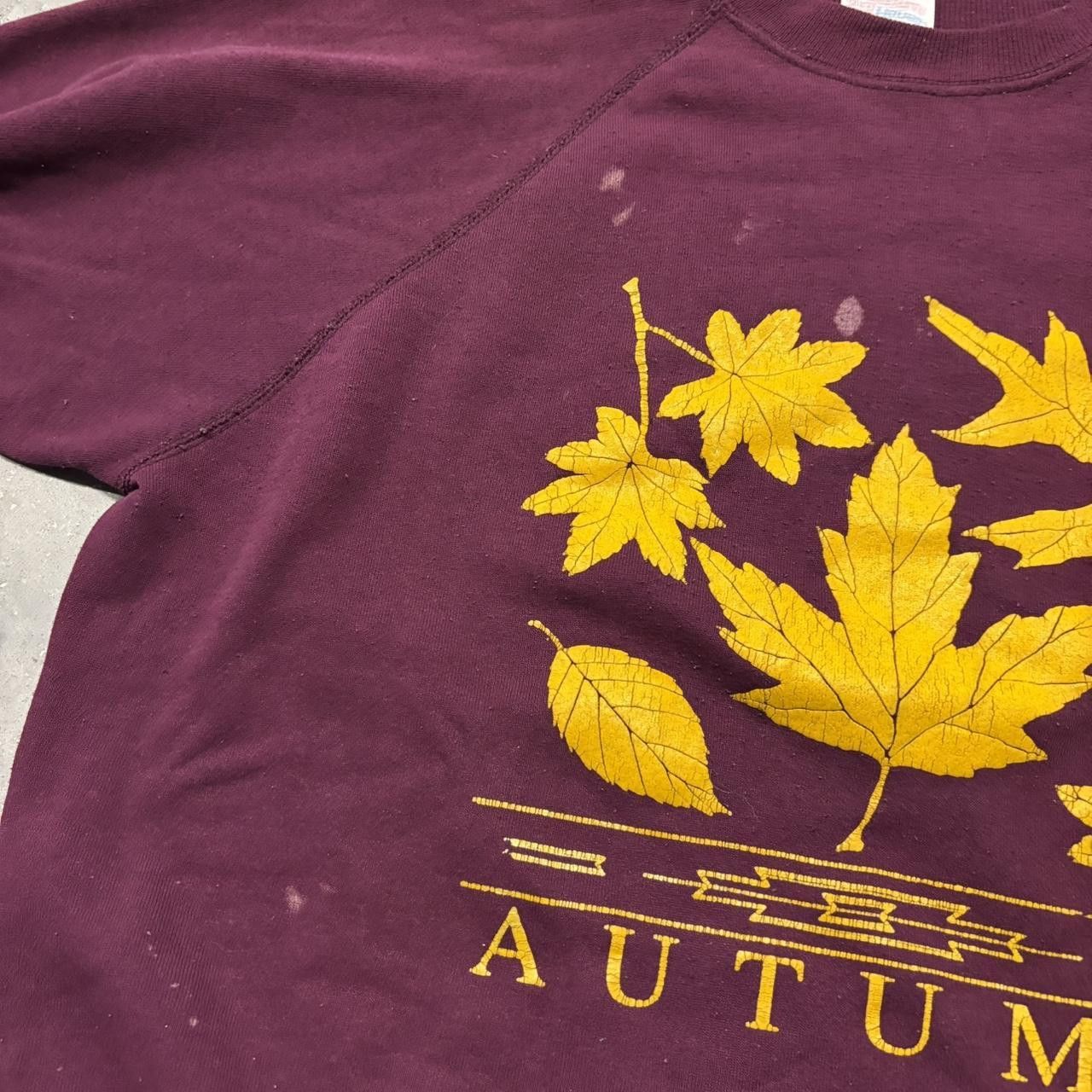 Japanese Brand × Vintage Crazy Vintage 90s Burgundy Autumn Fall Leaves Crewneck! Size US XL / EU 56 / 4 - 3 Thumbnail