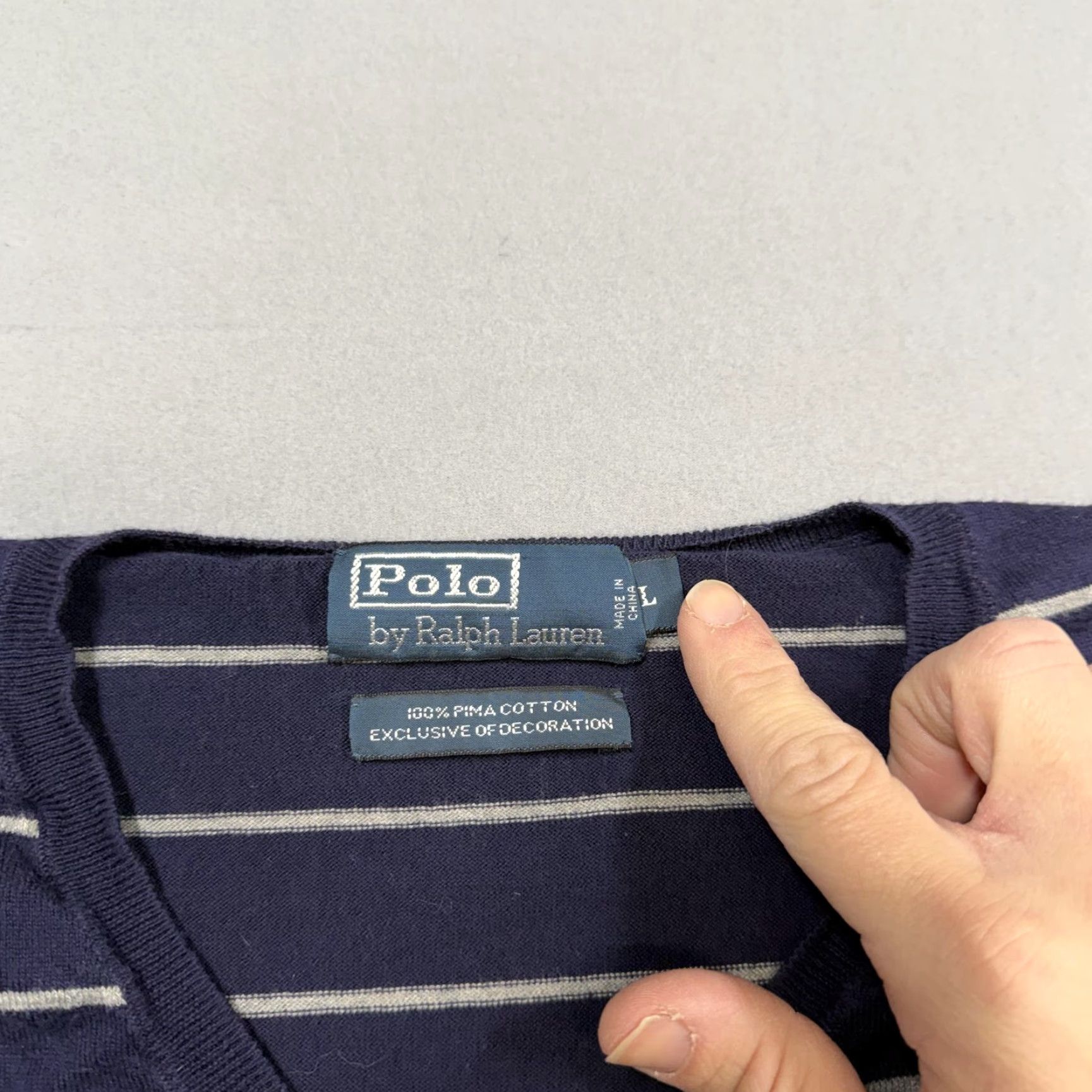 Polo Ralph Lauren Polo Ralph Lauren Sweater Mens Large Blue V Neck Stripe Knit Pullover Pony Logo Size US L / EU 52-54 / 3 - 3 Thumbnail