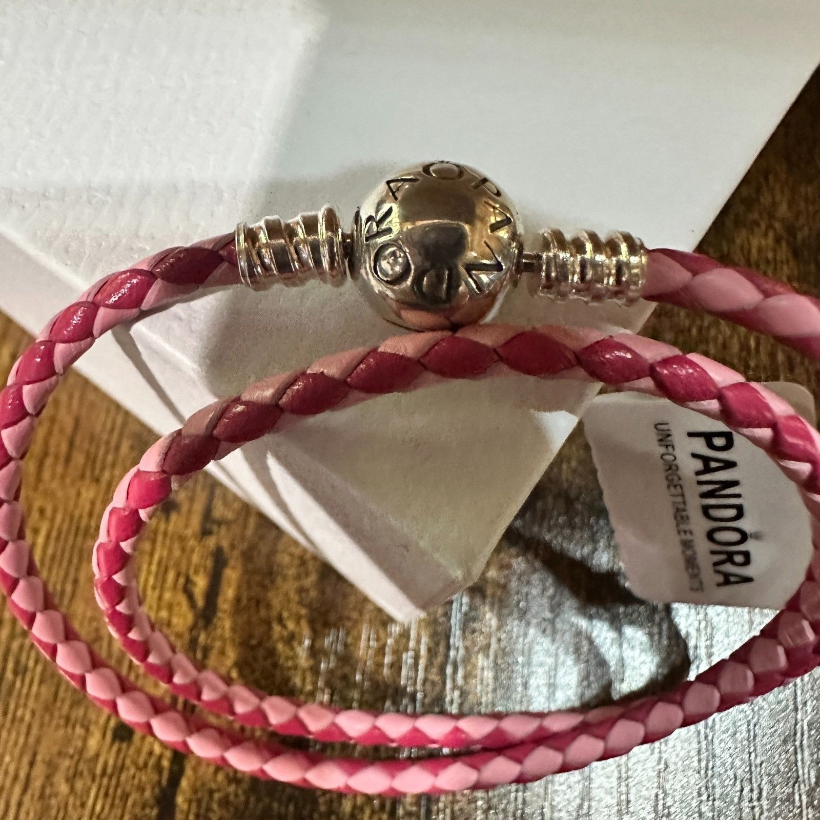 pandora Authentic Pandora Pink Double Wrap Leather Bracelet, SZ 23C Size ONE SIZE - 2 Thumbnail