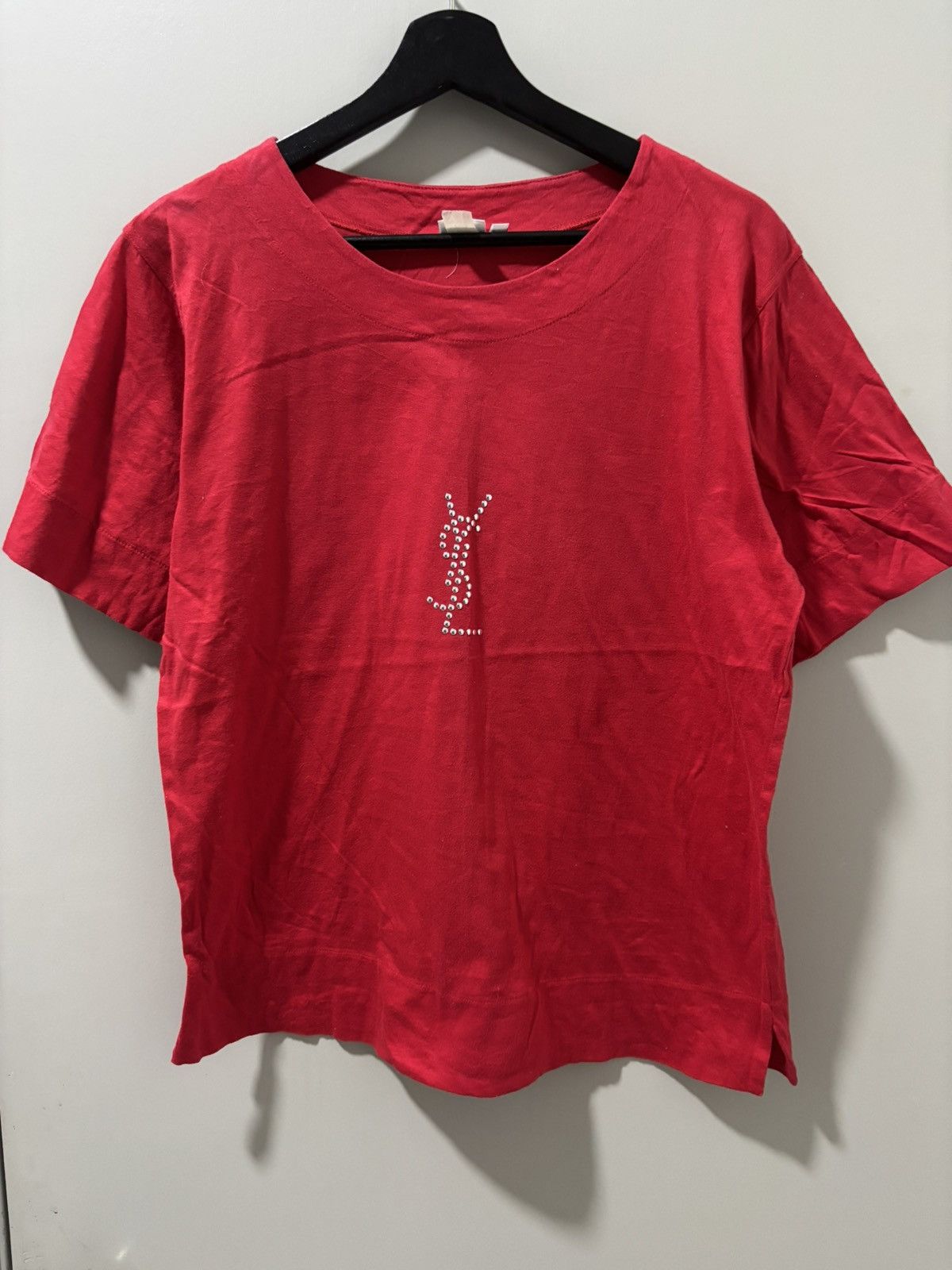 Ysl Embroidery Logo red short sleeve