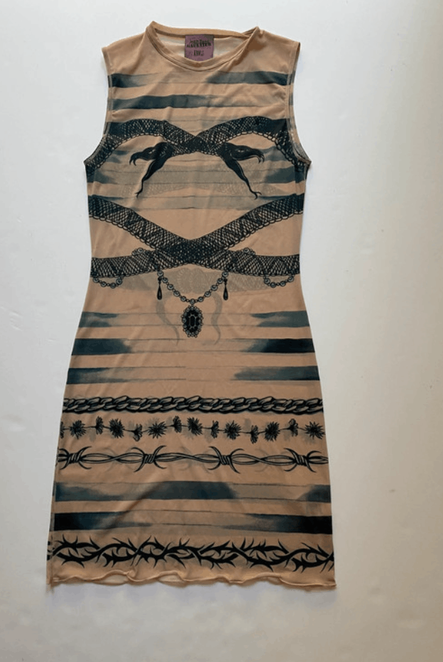 Jean Paul Gaultier × Vintage Jean Paul Gaultier Mesh Dress Graphic Print Bondage Vintage Size S / US 4 / IT 40 - 1 Thumbnail