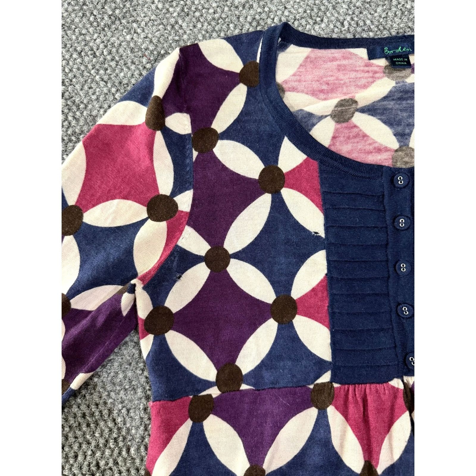 Boden Boden Womens Dress 14 Blue Navy Pink Geometric Long Sleeve Knit Casual Round Neck Pullover Knee Length Cotton Knit Sundress Womens Daywear Girls Mens Size XL / US 12-14 / IT 48-50 - 3 Thumbnail