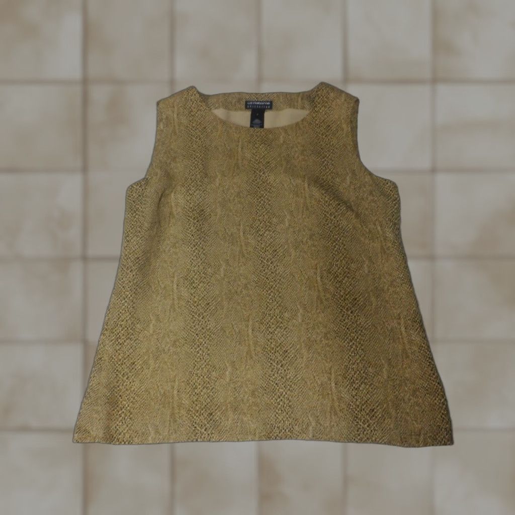 Liz Claiborne Liz Claiborne Blouse Womens 4 Beige Pullover Crew Neck Sleeveless Polyester Rayon Geometric Casual Regular Stretch Knit Classic 90s No Size S / US 4 / IT 40 - 1 Thumbnail