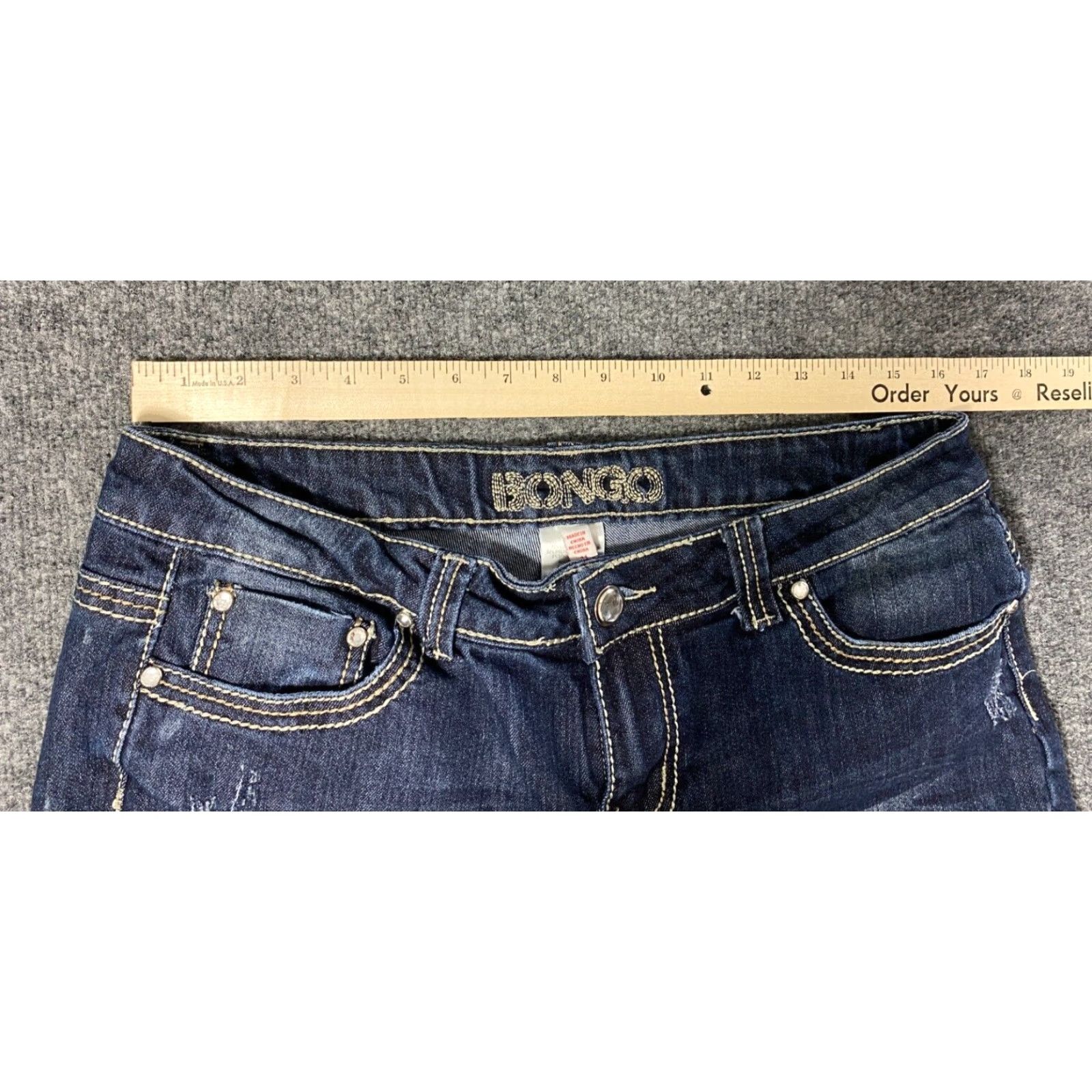 Vintage Bongo Capris Denim Distressed Rhinestone Embroidered Flap Pockets Junior Size 11 Size ONE SIZE - 5 Thumbnail
