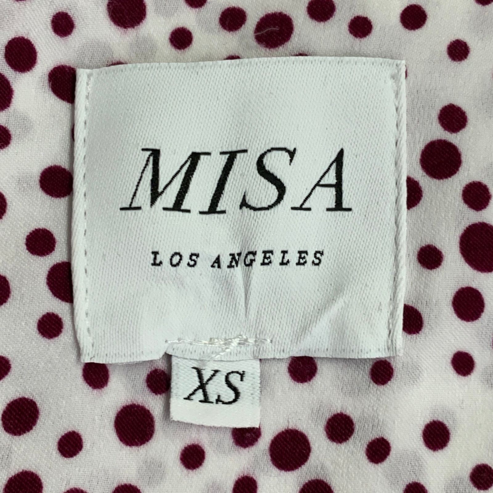 MISA Los Angeles MISA Size XS White Burgundy Viscose Dots Ruffle Wrap Dress Size XS / US 0-2 / IT 36-38 - 5 Thumbnail