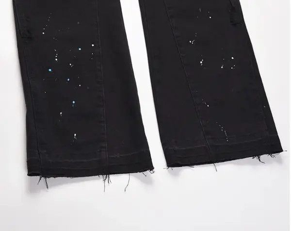 Japanese Brand VIBE Splattered Paint Wide Leg Flare Black Denim Jeans Size US 34 / EU 50 - 6 Thumbnail