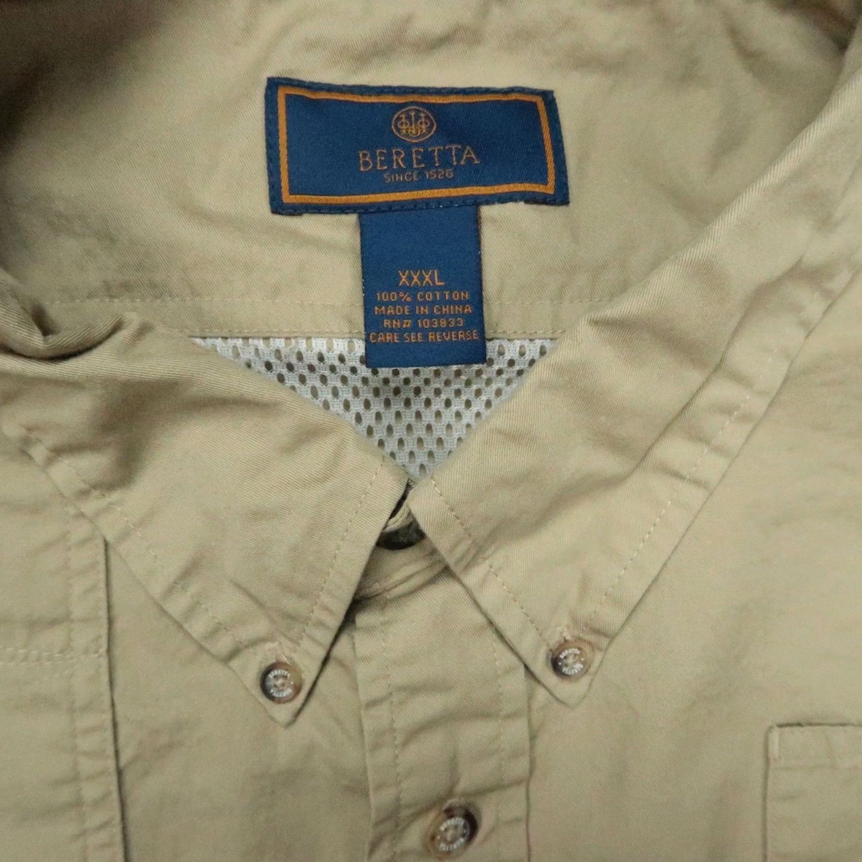 Vintage Beretta Shirt Mens 3XL Beige Long Sleeve Button-Up Collared Pockets Cotton Casual Business Travel Shirt Mens Beige 3XL Size US XXL / EU 58 / 5 - 3 Thumbnail