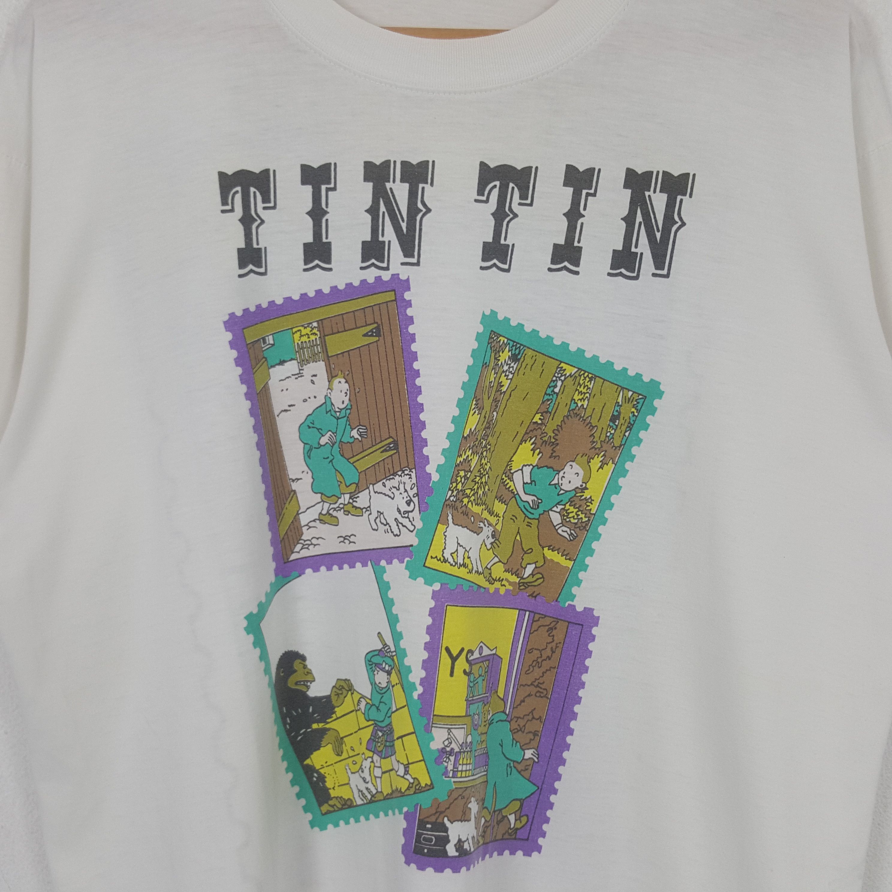 Vintage Vintage Tintin American Cartoon Movie Tshirt C294N75 Size US XL / EU 56 / 4 - 2 Thumbnail