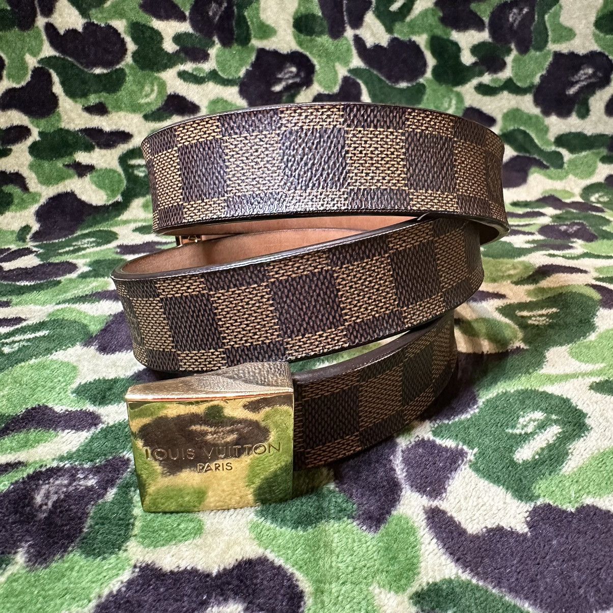 2000s louis vuitton brown damier gold buckle belt 36 LV