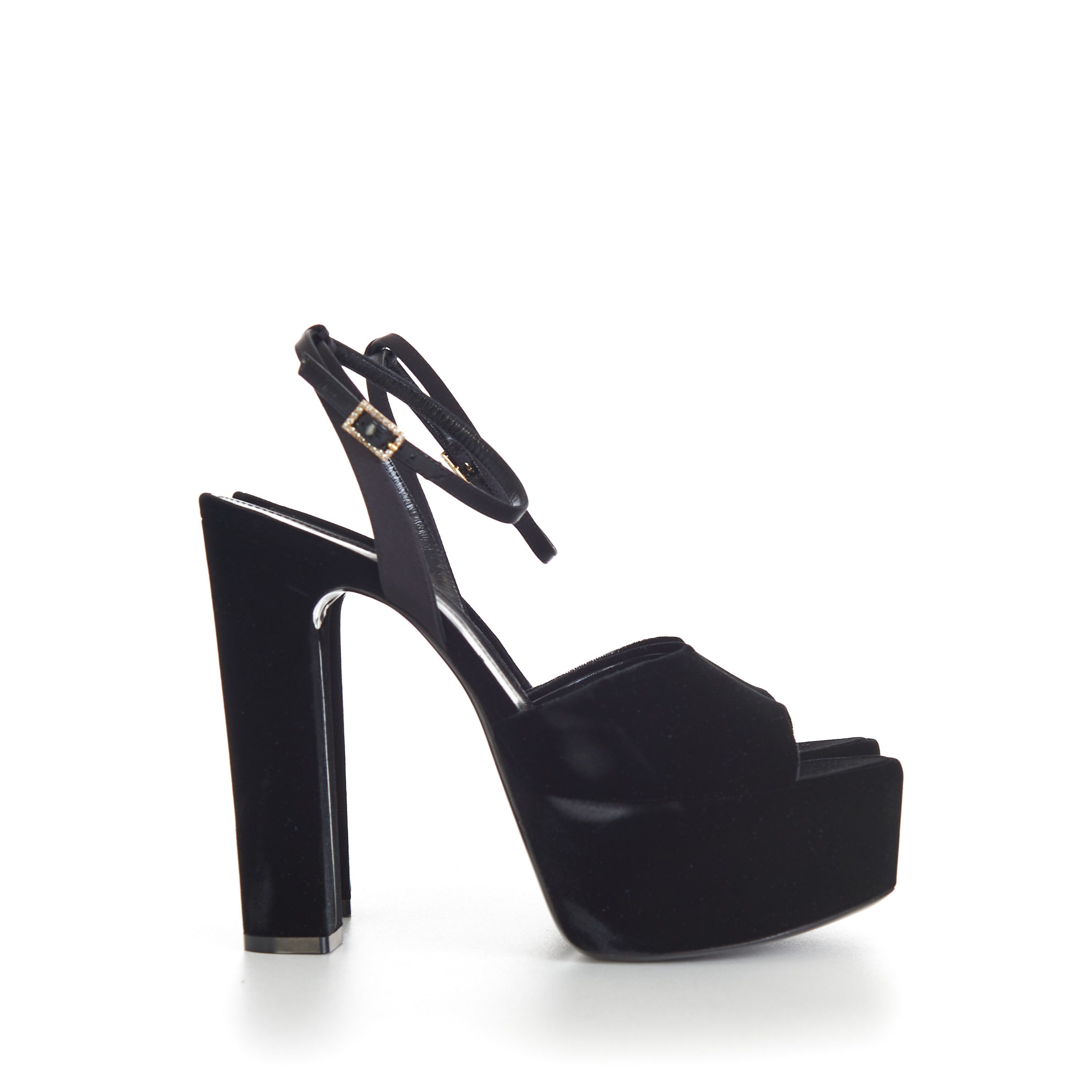 Saint Laurent Paris JODIE Black Velvet Platform Sandals Size US 8.5 / IT 38.5 - 2 Thumbnail