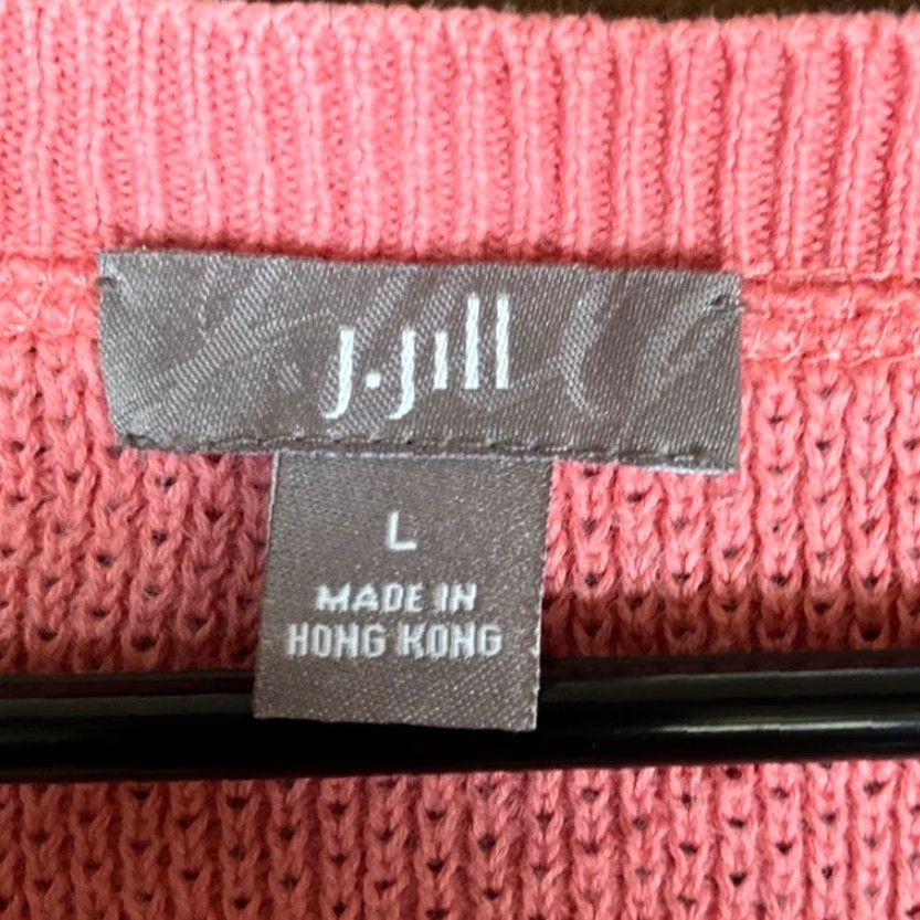 J. Jill J.Jill Womens Sweater Henley 3/4 Sleeve 100% Cotton Large Coral Knit V-Neck Shirt Size L / US 10 / IT 46 - 6 Thumbnail