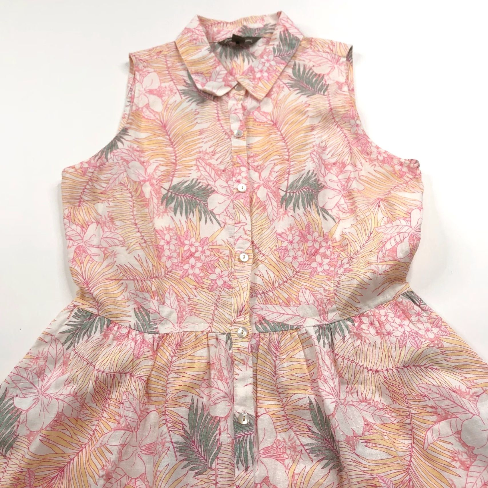 Tommy Bahama Tommy Bahama Dress Shirt? No, Floral Linen A-Line Short Dress Orange MINT Womens S Small 100% Linen Button Above Knee Sleeveless Casual Vintage No Size S / US 4 / IT 40 - 2 Thumbnail