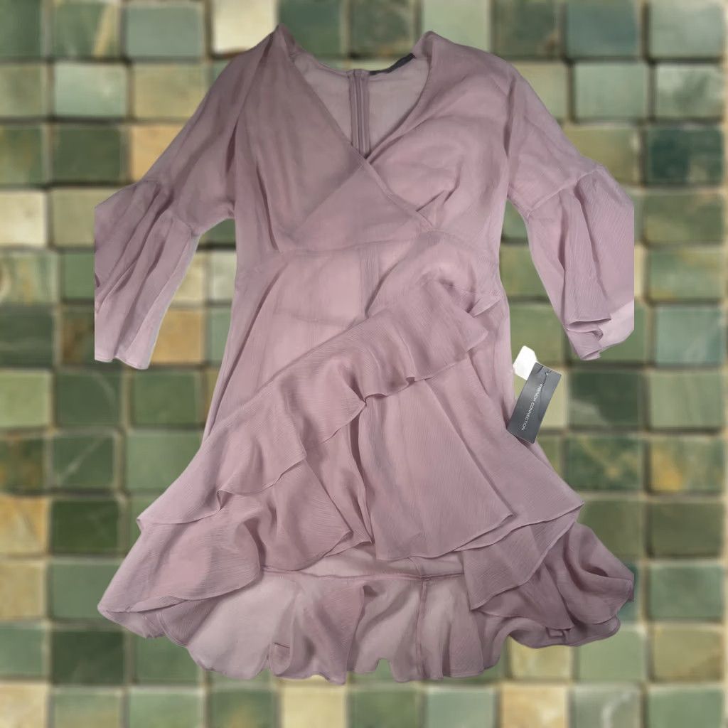 French Connection French Connection Dress Womens 12 Pink Chiffon Wrap Ruffle Hi-Low Party Wedding Dress Size XL / US 12-14 / IT 48-50 - 1 Thumbnail
