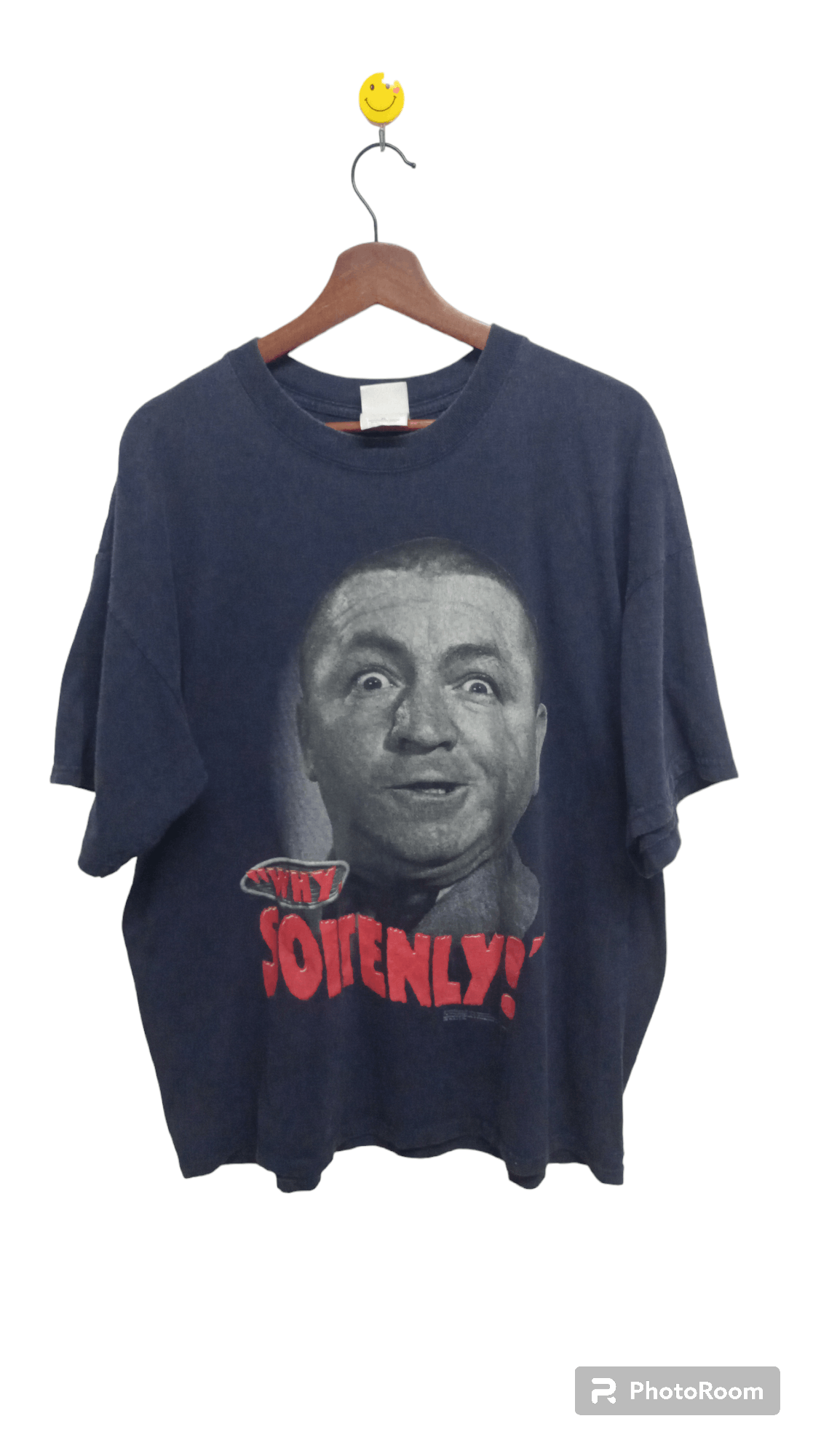image of Movie x Vintage 90's The Three Stooges Curly Why Soitenly T Shirt XL in Navy, Men's