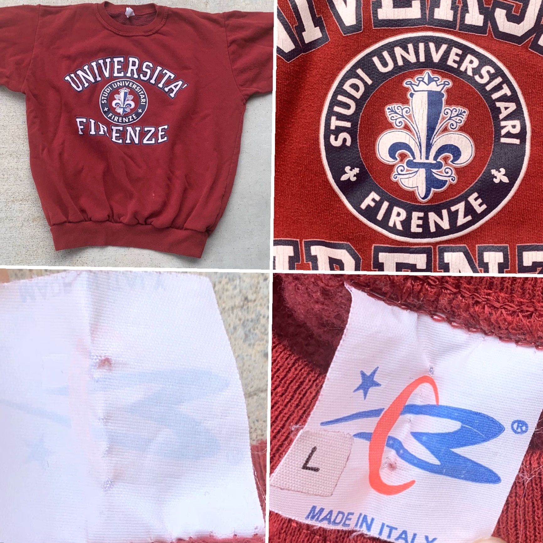 Spell VINTAGE Universita Firenze Sweatshirt Made in Italy L Logo Spell out Mens Sweatshirt Crew Neck Red 90s University Graphic Print Size US L / EU 52-54 / 3 - 4 Thumbnail