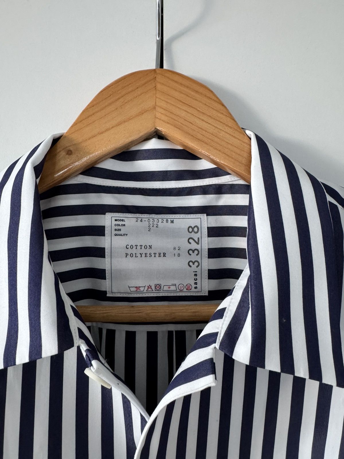 Sacai White and Navy Stripe Pleated Shirt 2 Size US M / EU 48-50 / 2 - 4 Thumbnail
