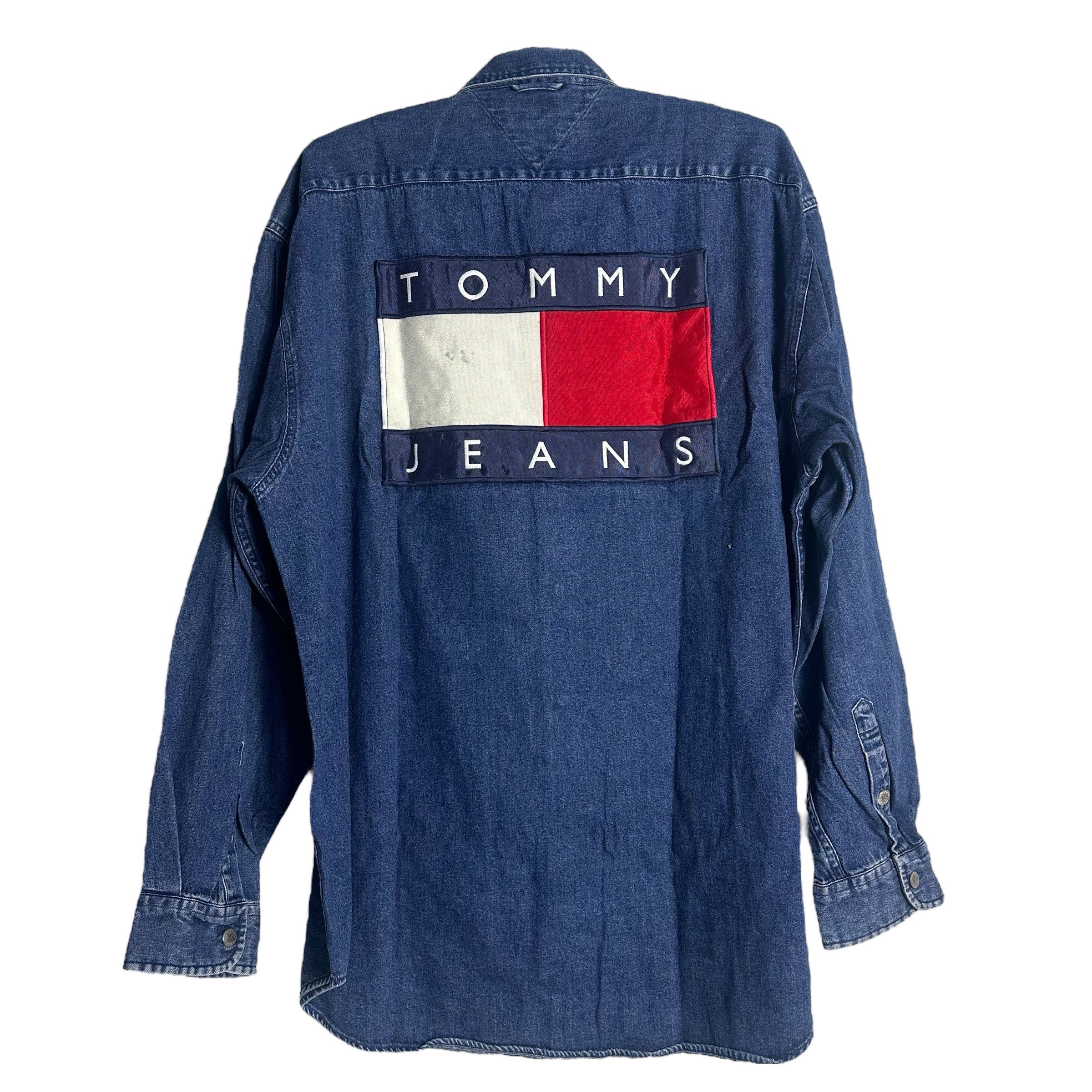 Tommy Hilfiger × Vintage 🔥RARE🔥Vintage Tommy Hilfiger Flag Denim L/Sleeve Shirt Size US L / EU 52-54 / 3 - 1 Thumbnail