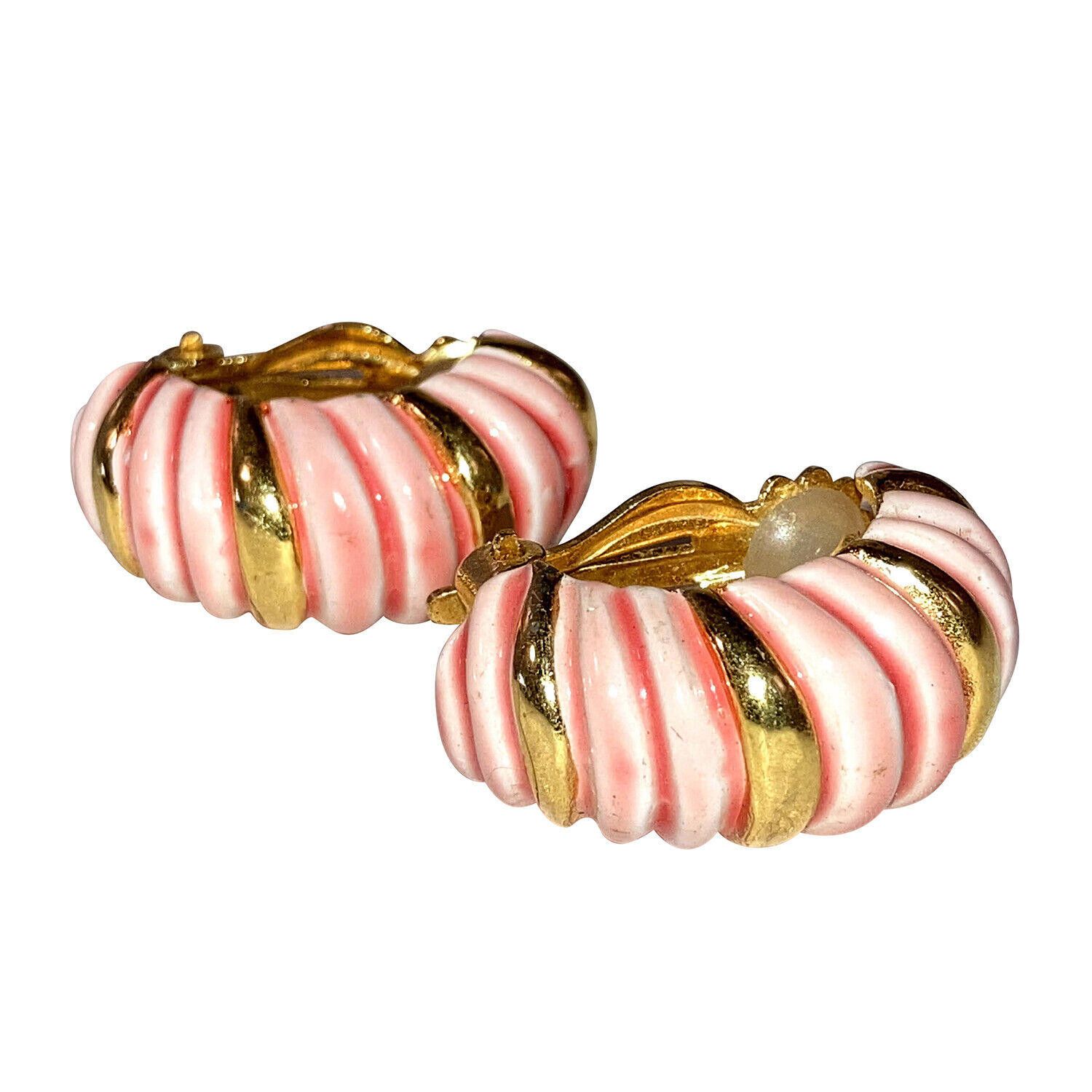 Designer Robert Caterpillar Gold Tone and Pink Enamel Hoop Earrings Size ONE SIZE - 2 Thumbnail