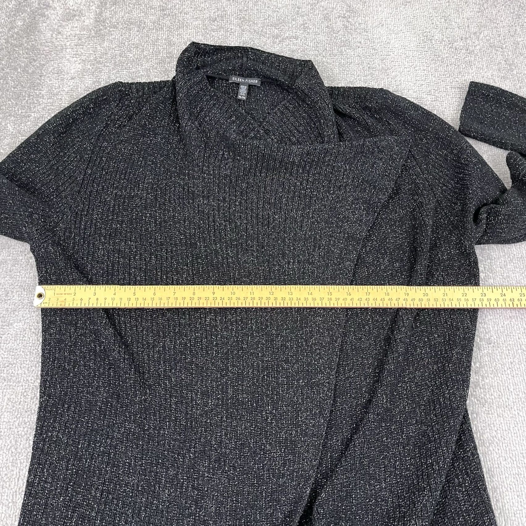 Eileen Fisher EILEEN FISHER Sweater Women Tunic Open Front Long Fit XL Black Silver Wool Blend Size XL / US 12-14 / IT 48-50 - 5 Thumbnail