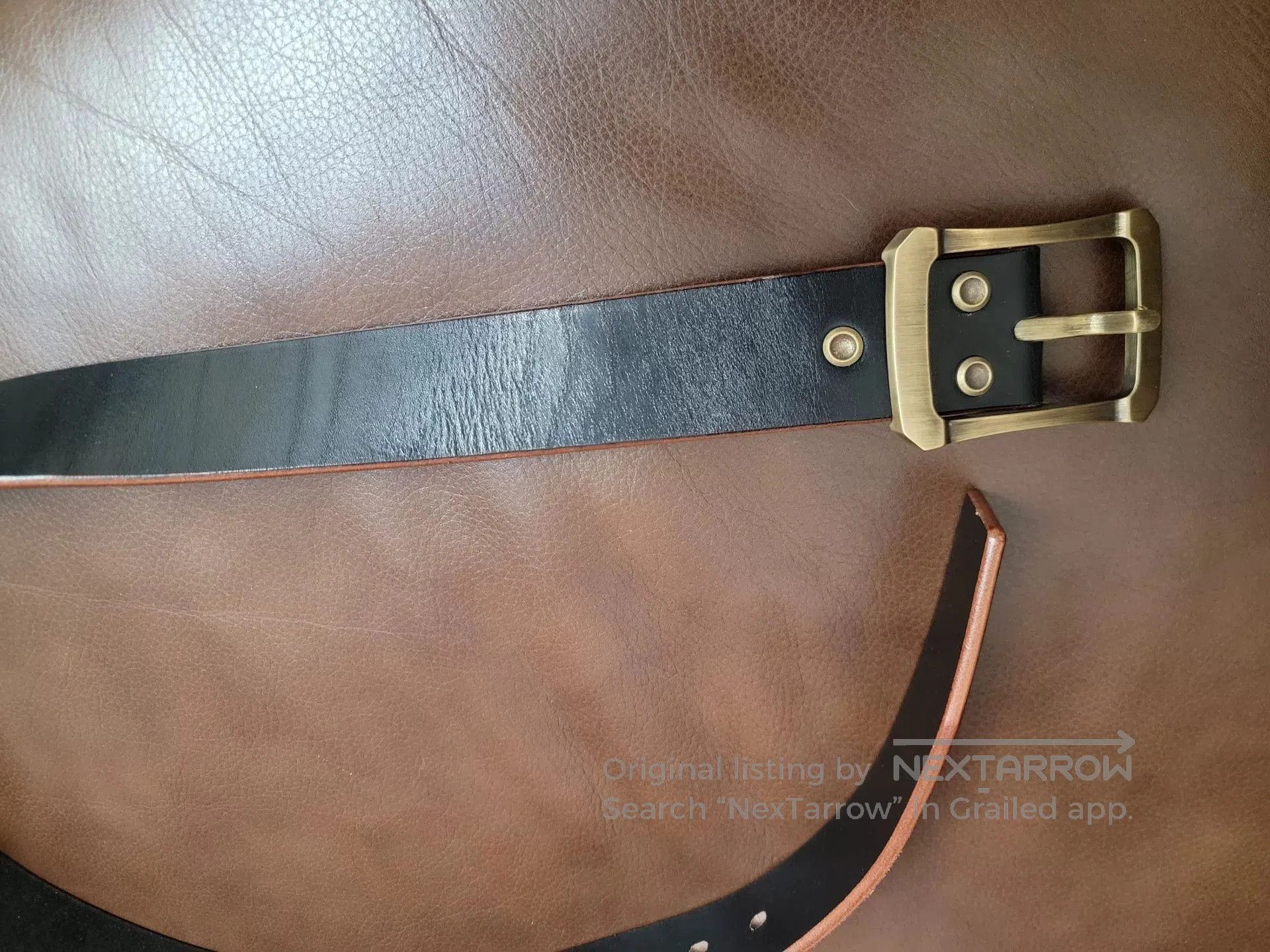 Japanese Brand Leather Belt with Brass Buckle for Men. Size ONE SIZE - 3 Thumbnail