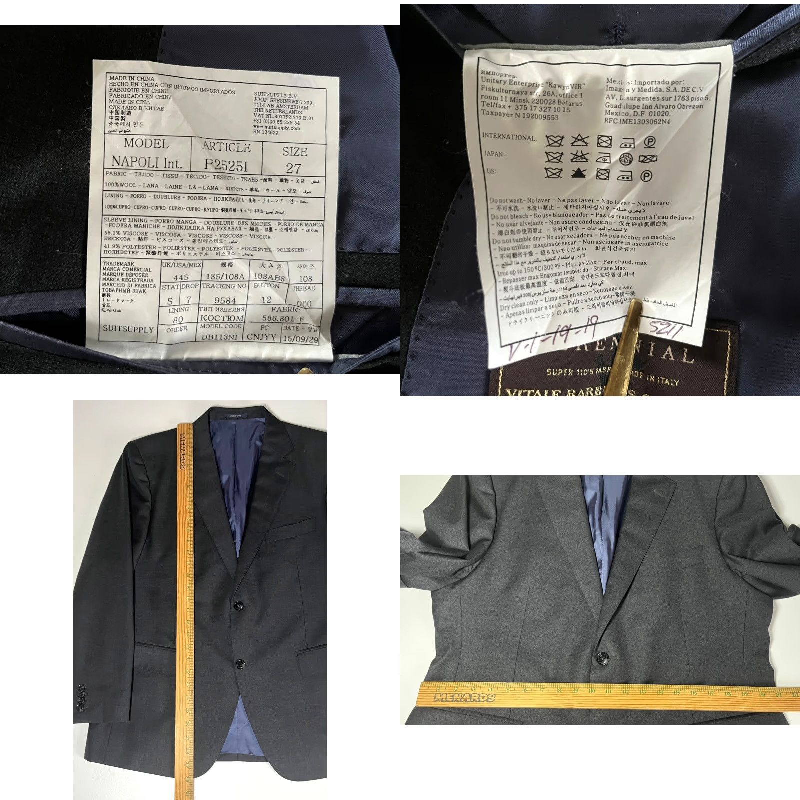 Suitsupply Suitsupply Wool Suit Jacket Perennial Vitale Barberis Canonico Italy Sz 44 Dark Gray Solid Two-Button Single-Breasted Men’s Jacket, 44 Reg Size 44R - 9 Thumbnail