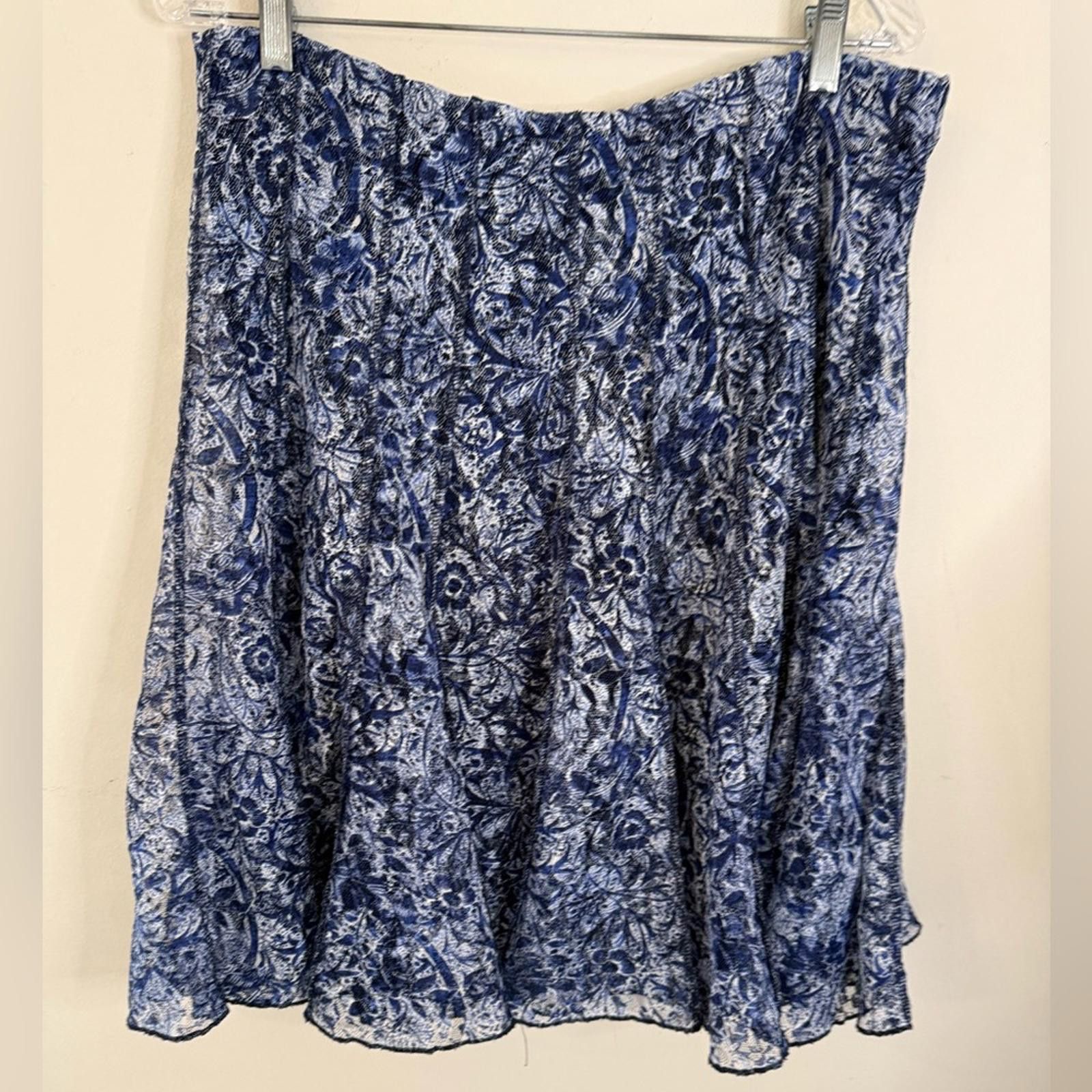 Other Lace blue floral mini skirt elastic pull on waist lined LG Size 36" / US 14 / IT 50 - 2 Thumbnail