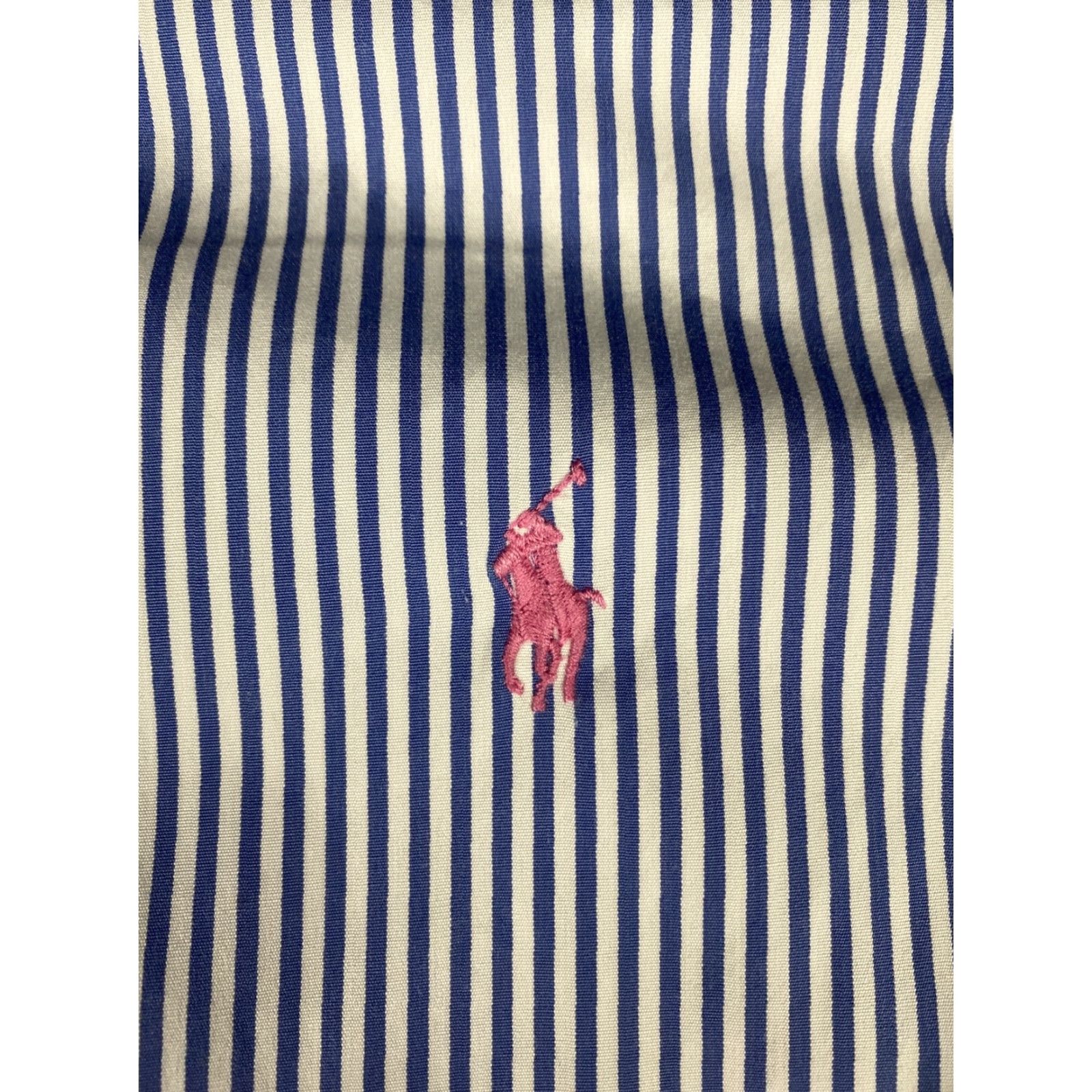 Ralph Lauren VINTAGE Polo Ralph Lauren Dress Shirt 17.5 34/35 Light Blue Stripes Pink Horse LS Mens 17.5 Pink Horse Striped Shirt Size 48R - 2 Thumbnail