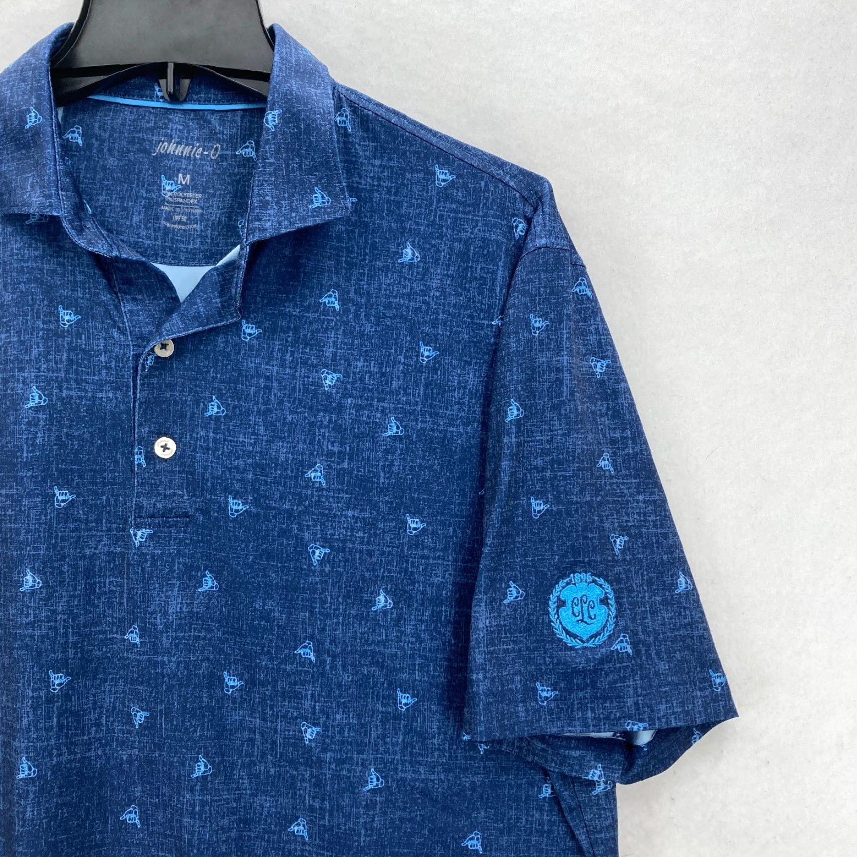 johnnie-O johnnie-O Shaka Printed Golf Polo Shirt Mens Medium Blue Performance Stretch Polo Size US M / EU 48-50 / 2 - 2 Thumbnail