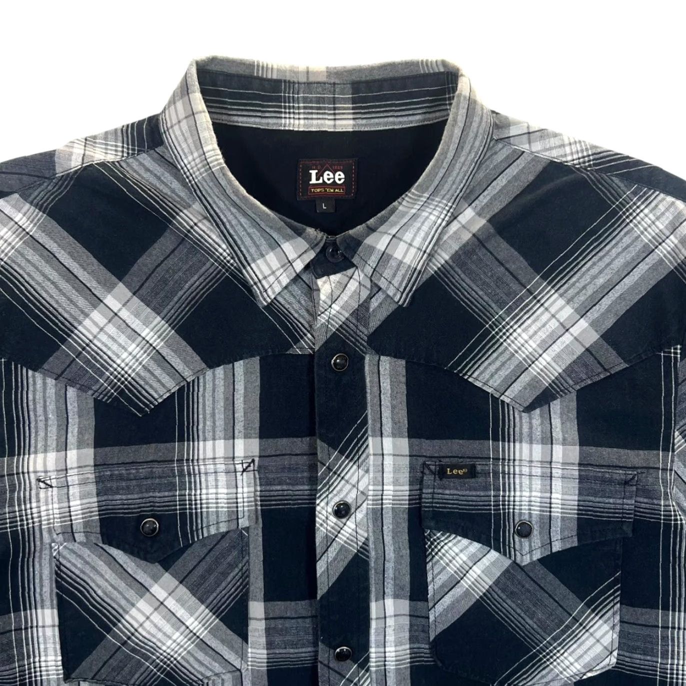 Lee VINTAGE LEE Cowboy Western Black White Grey Plaid Check Popper Shirt Large Mens Button-Up Long Sleeve Western Popper Shirt Size US L / EU 52-54 / 3 - 2 Thumbnail