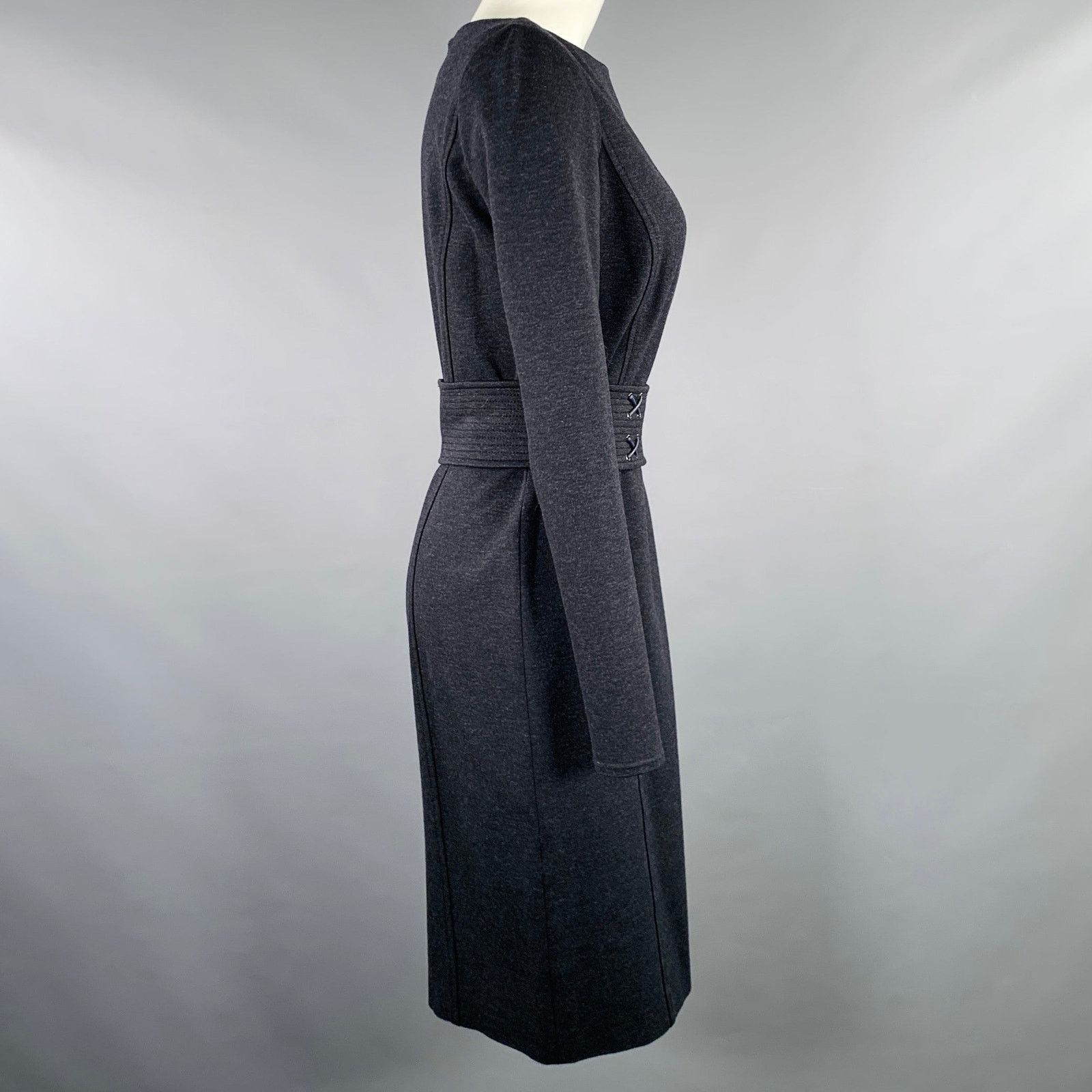 Other WORTH 4 Grey Charcoal Rayon Blend Belted Knee Length Dress Size S / US 4 / IT 40 - 3 Thumbnail