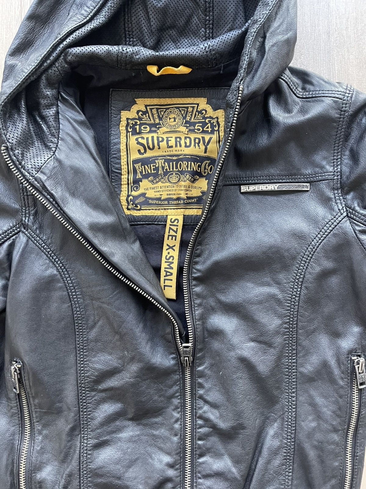 Superdry Superdry Fine Tailoring Co. Hooded Leather Bomber Size XS / US 0-2 / IT 36-38 - 4 Thumbnail