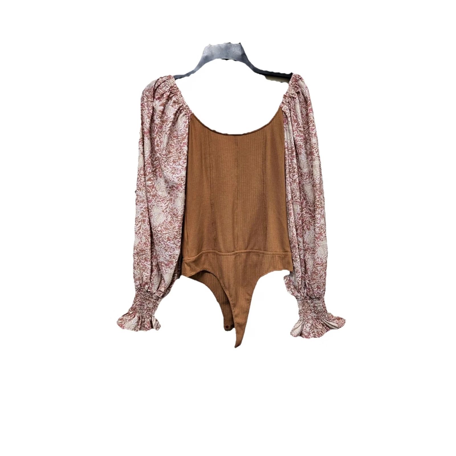 Vintage Promesa Boho Peasant Bodysuit Blouse Womens Size Medium Long Sleeve Floral Brown Balloon Sleeve Size M / US 6-8 / IT 42-44 - 4 Thumbnail