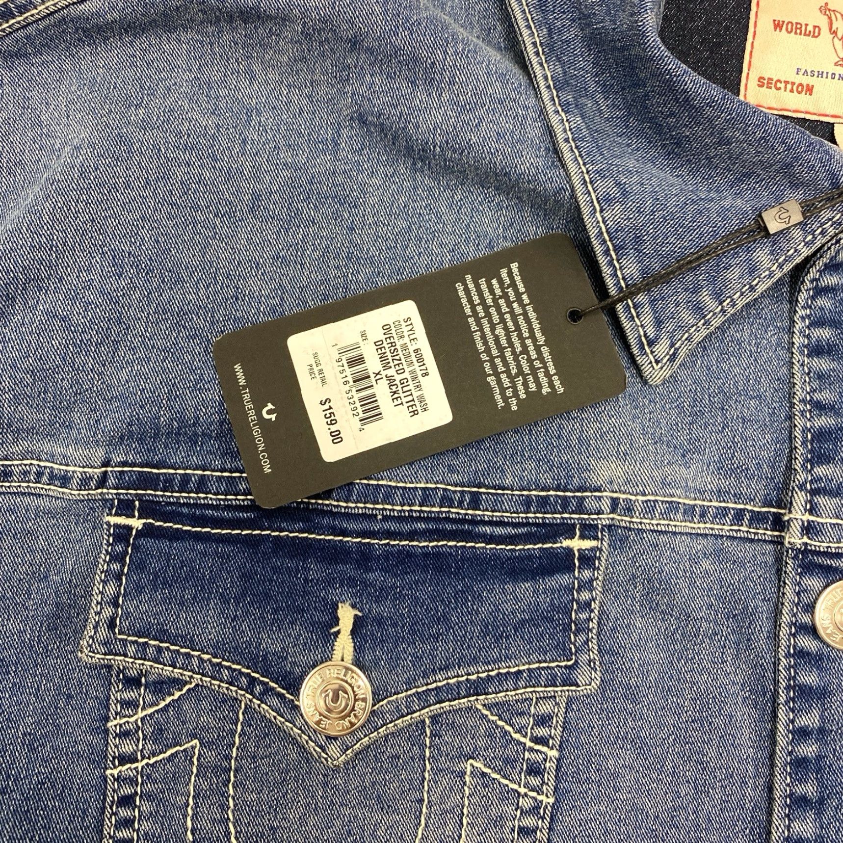 True Religion True Religion Womens Jacket Denim Glitter Oversized Size XLarge NWT Size XL / US 12-14 / IT 48-50 - 3 Thumbnail