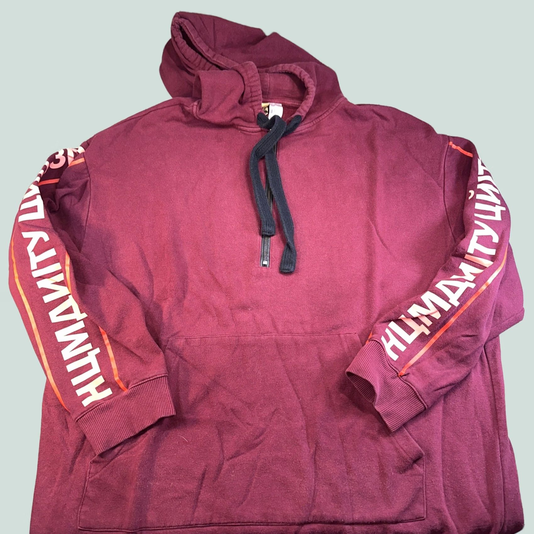 Vintage Divided Humanity United Hoodie Womens L Red 1/4 Zip Pullover Cap Sleeve Hooded Pockets All Seasons Size L / US 10 / IT 46 - 1 Thumbnail