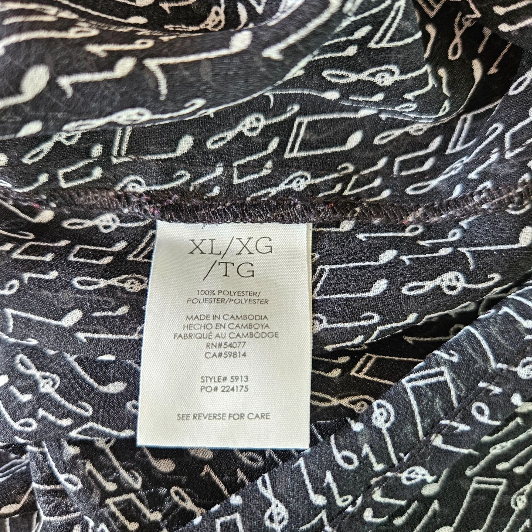 Vintage Cabi 5913 Womens Sing Along Top Sz XL Black White Music Notes Semi Sheer Blouse Sleeveless Polyester Size XL / US 12-14 / IT 48-50 - 4 Thumbnail