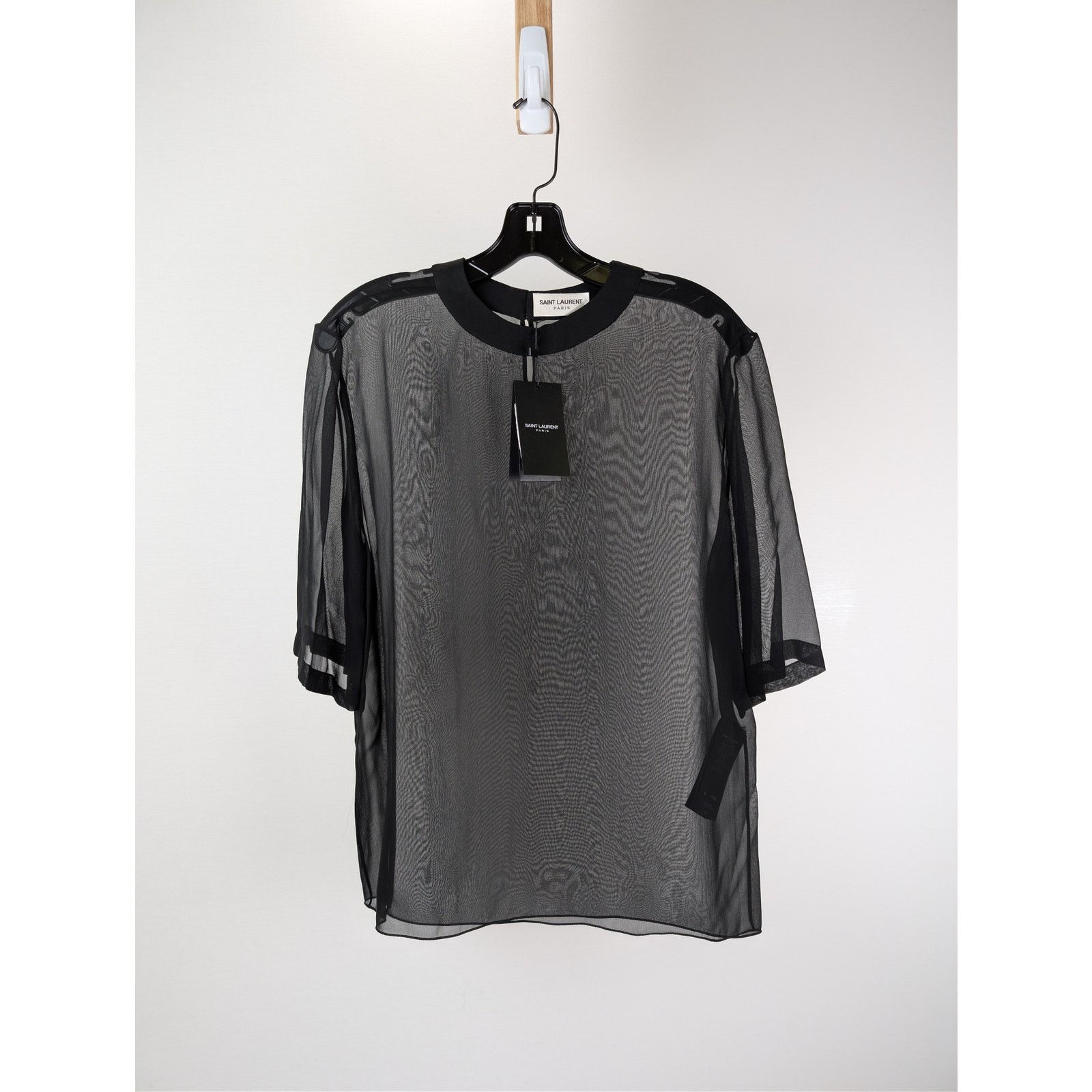 Saint Laurent Paris o1rshd1 Blouse Manches Courtes Drape T-Shirt in Black Size US M / EU 48-50 / 2 - 1 Thumbnail