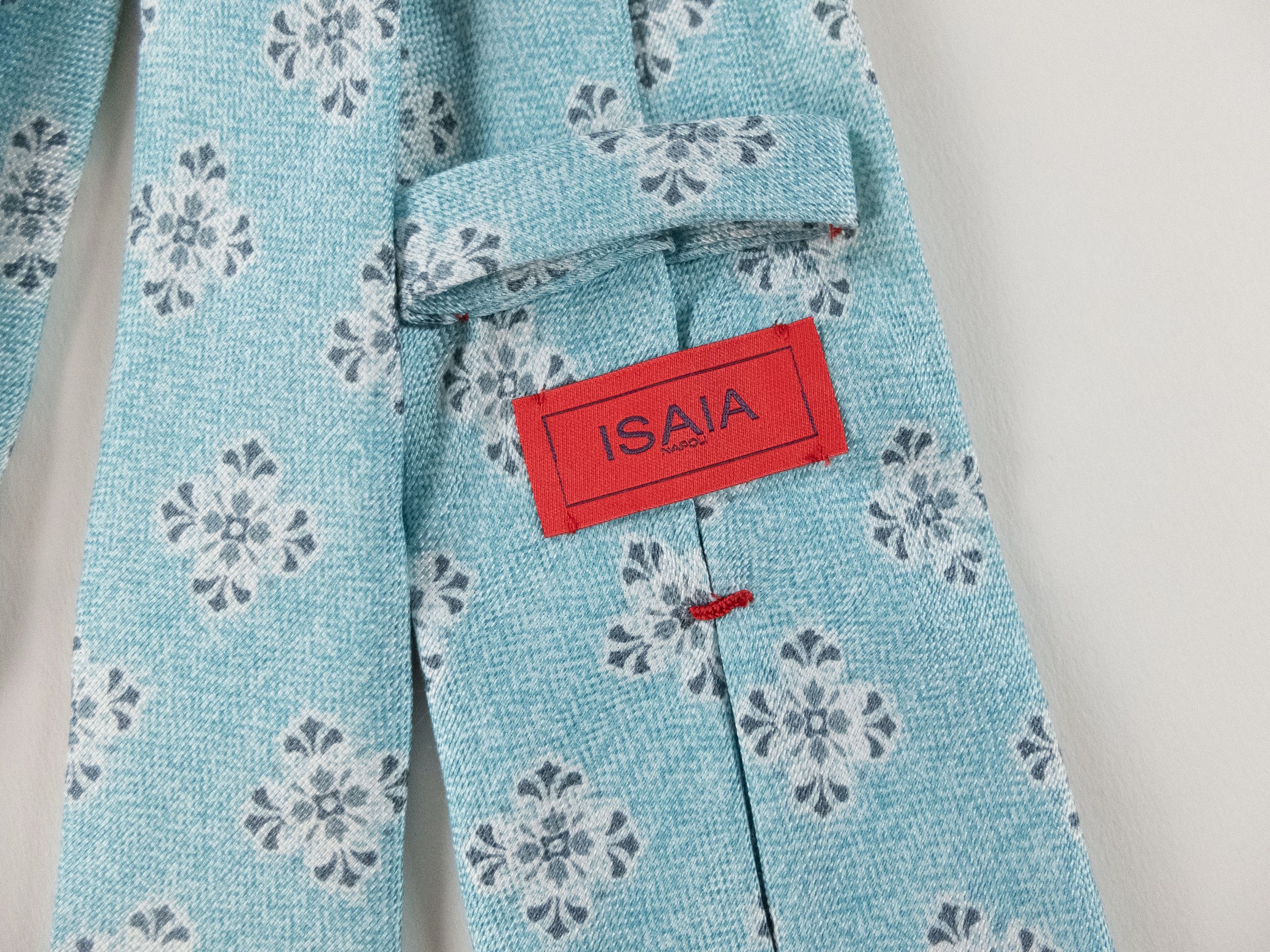 Isaia ISAIA Napoli hand made blue floral linen silk blend tie Size ONE SIZE - 3 Thumbnail